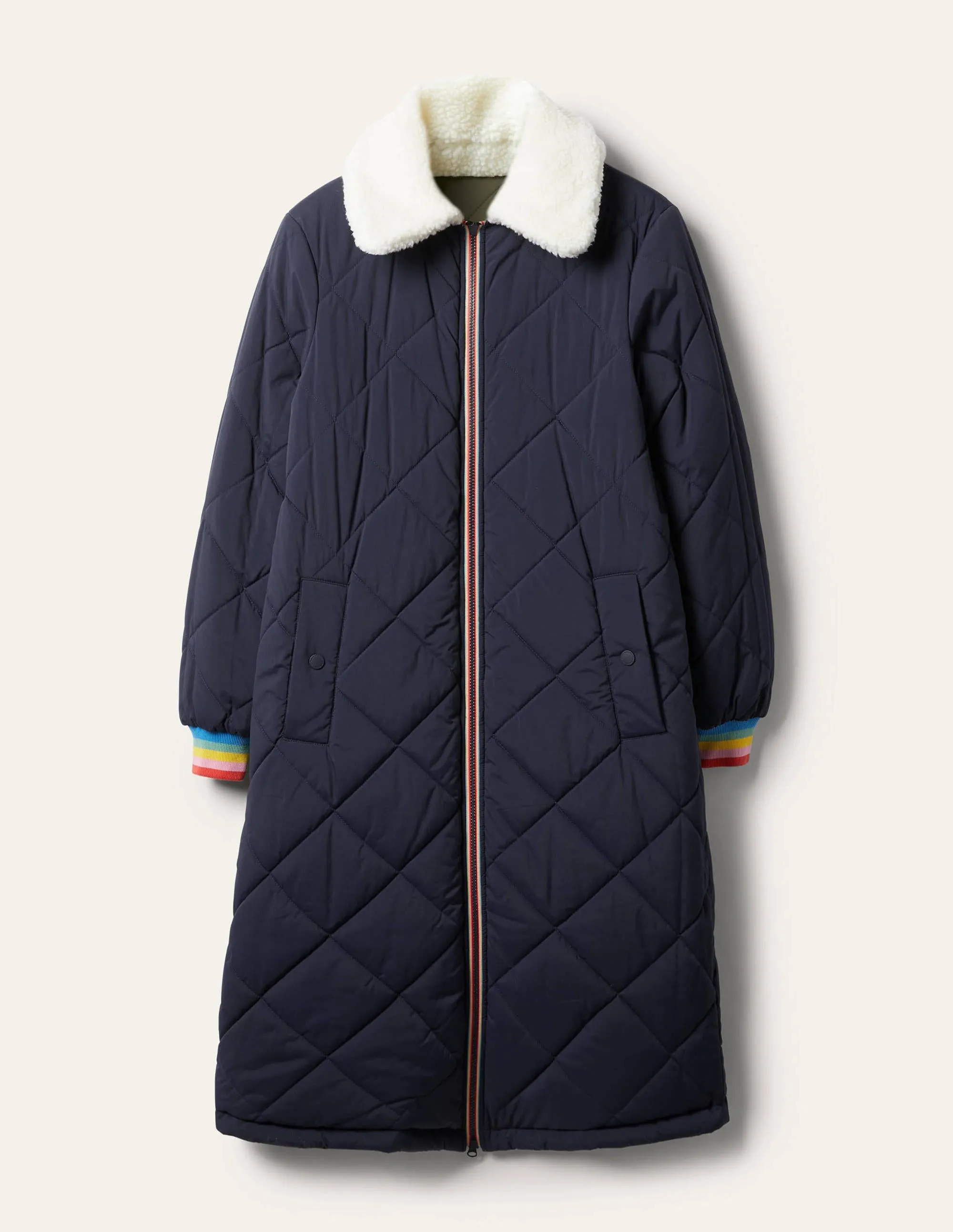 Reversible Quilted Puffer Coat-Khaki