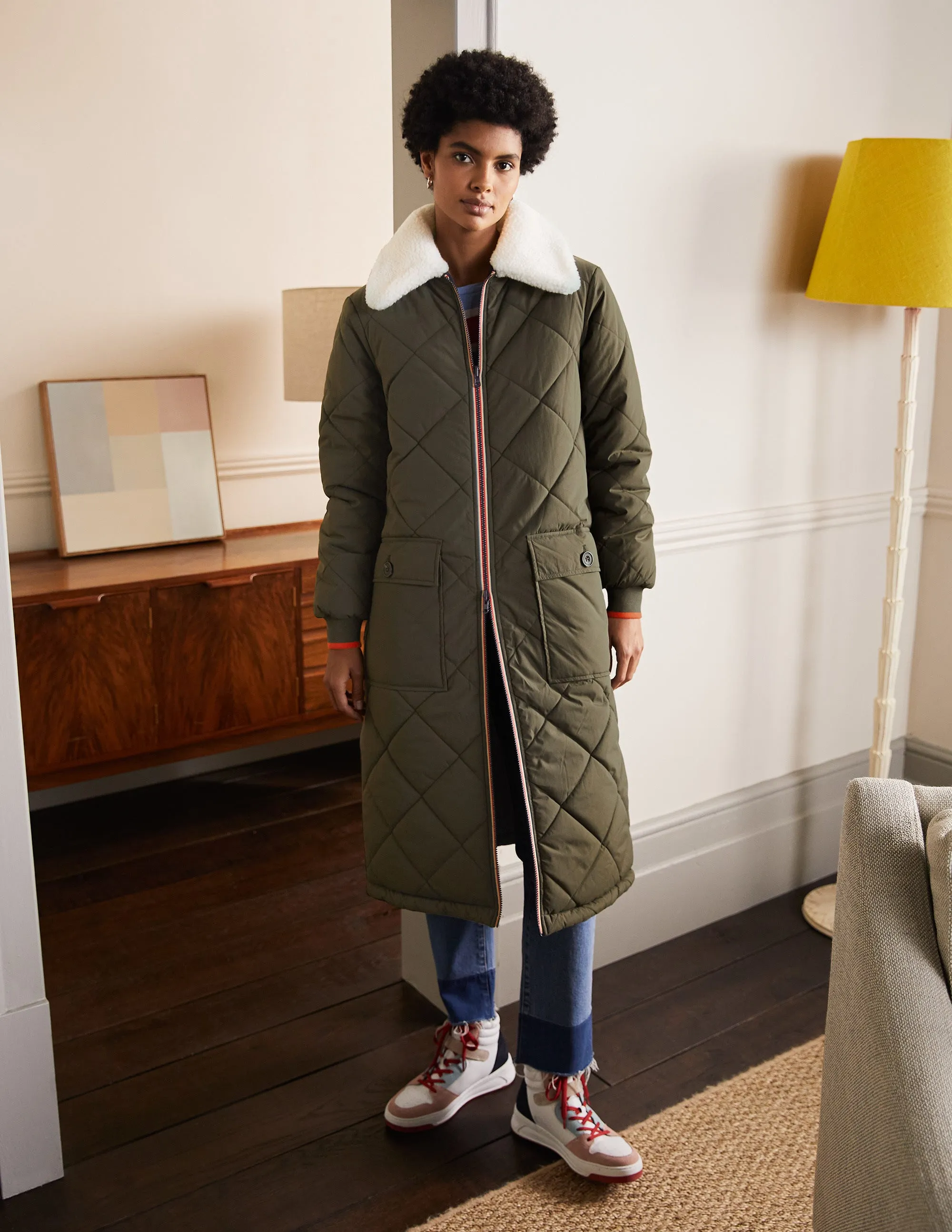 Reversible Quilted Puffer Coat-Khaki