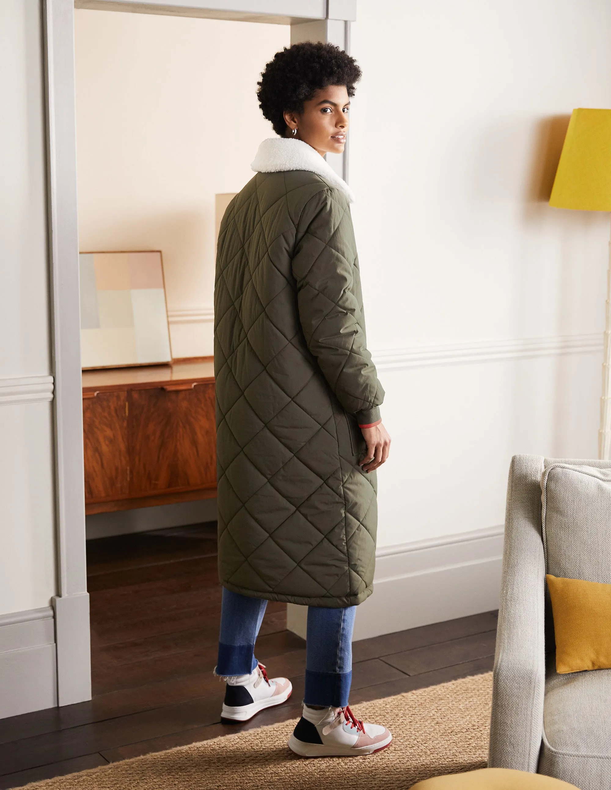 Reversible Quilted Puffer Coat-Khaki