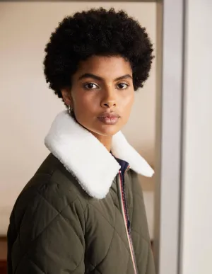 Reversible Quilted Puffer Coat-Khaki