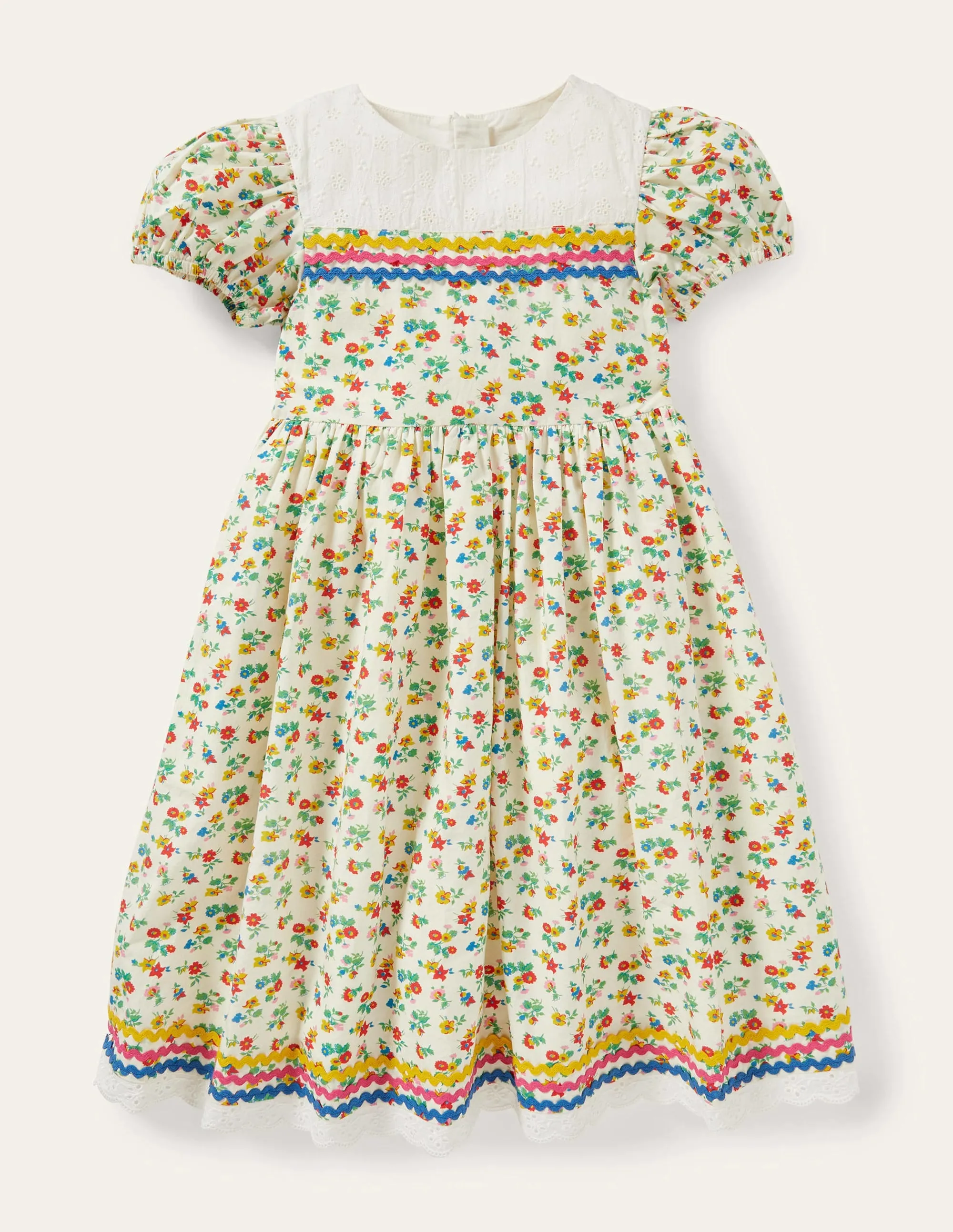 Rickrack Woven Dress-Ivory Floral