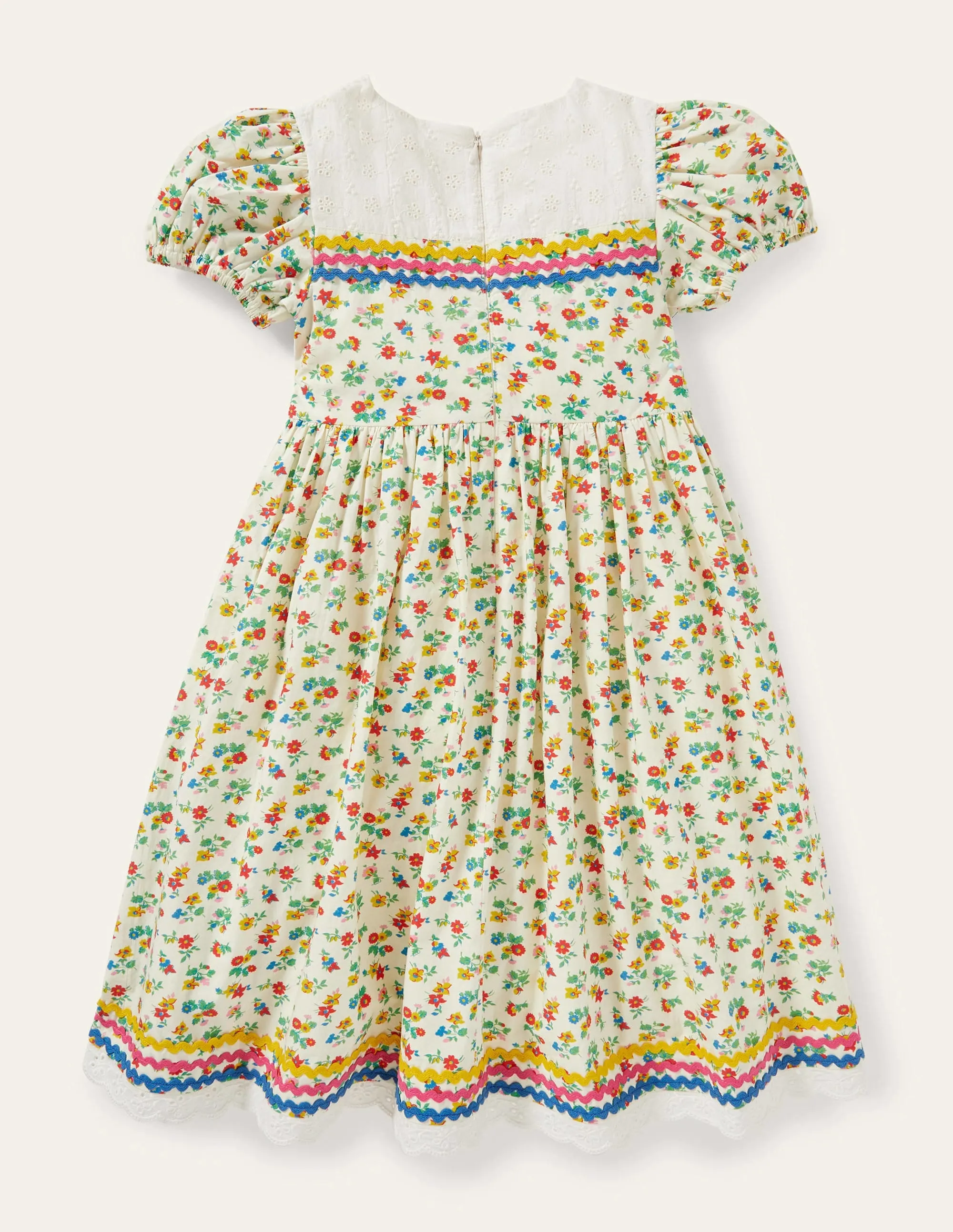 Rickrack Woven Dress-Ivory Floral