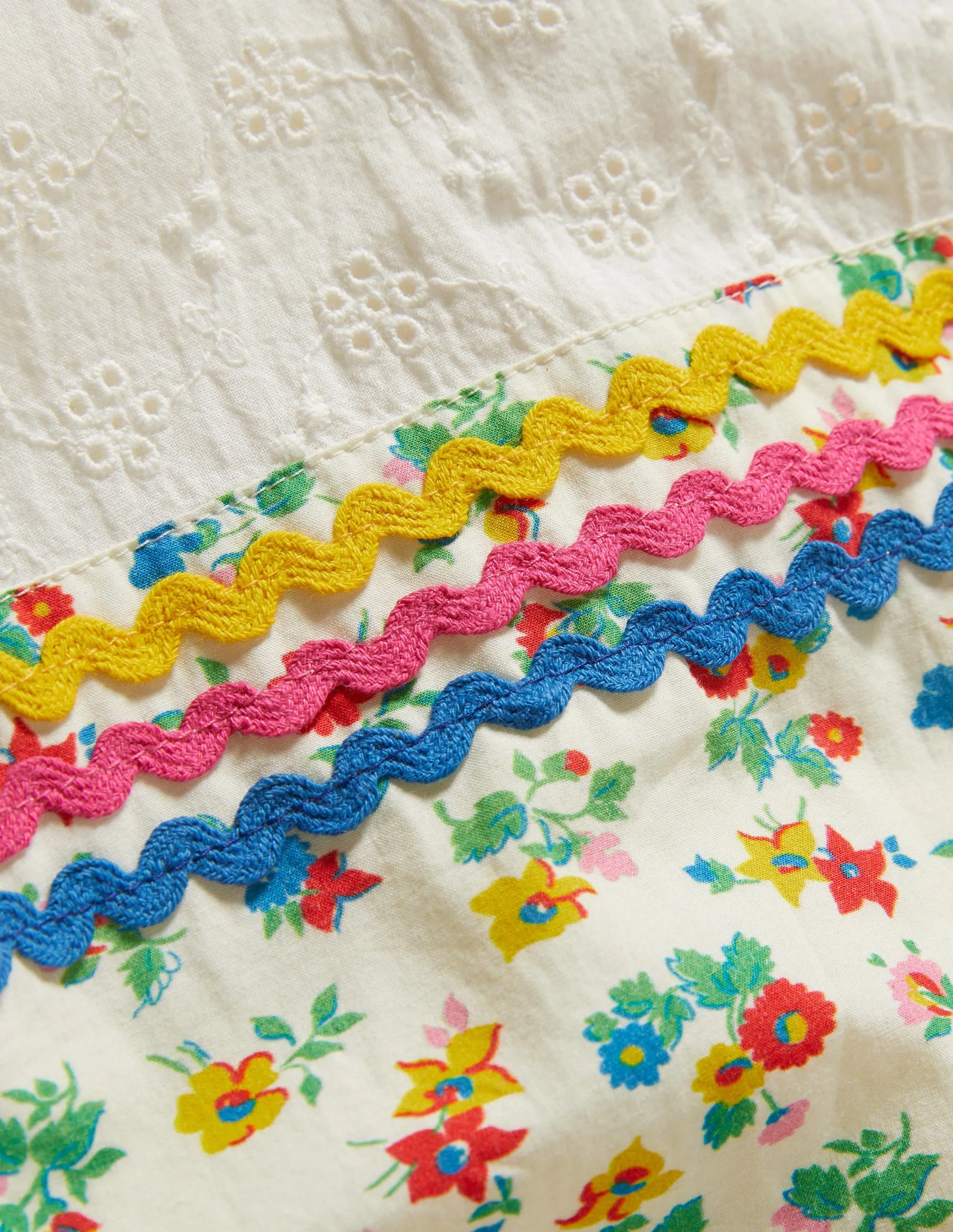 Rickrack Woven Dress-Ivory Floral