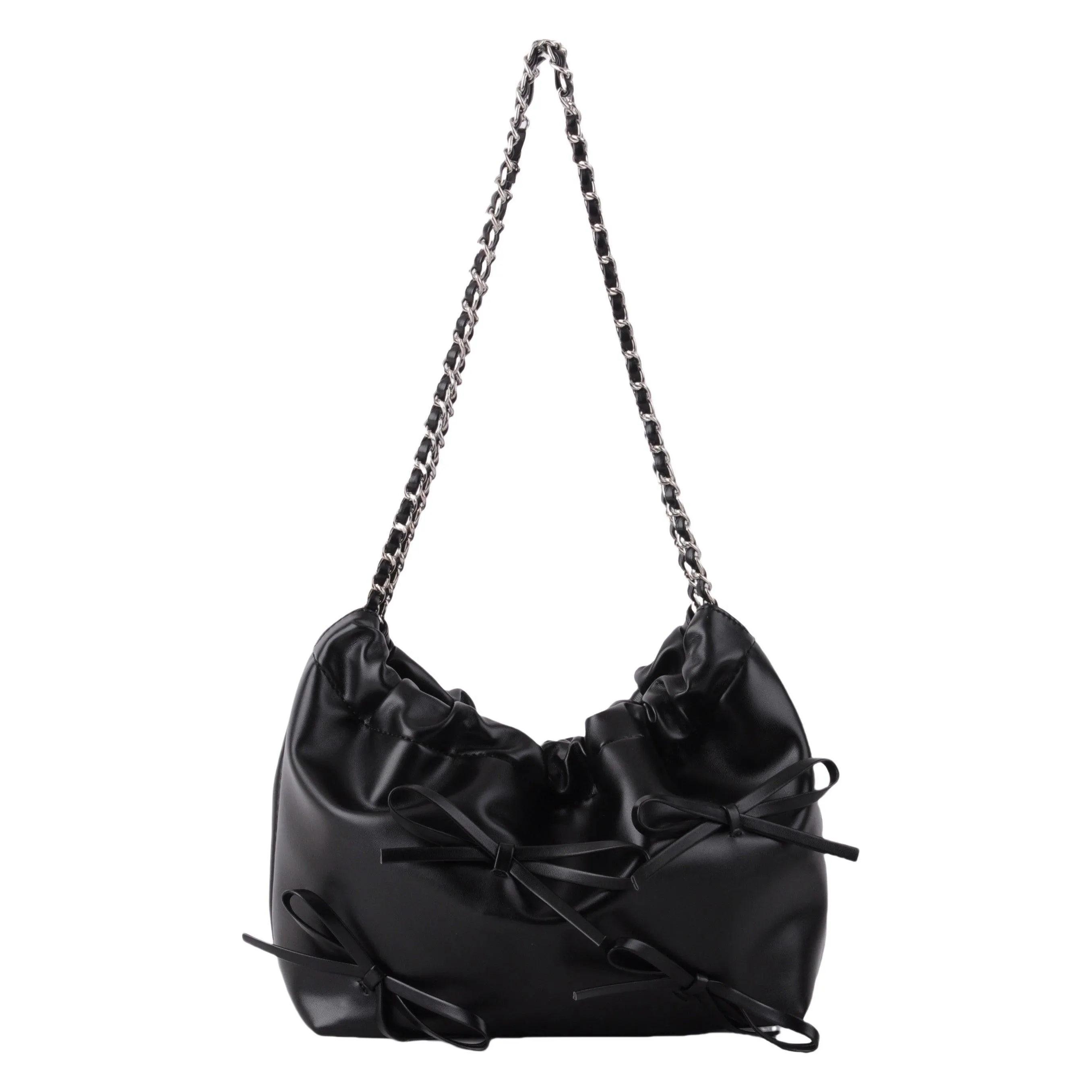 Round Mini Bows Scrunch Shoulder Bag w Chain Handle