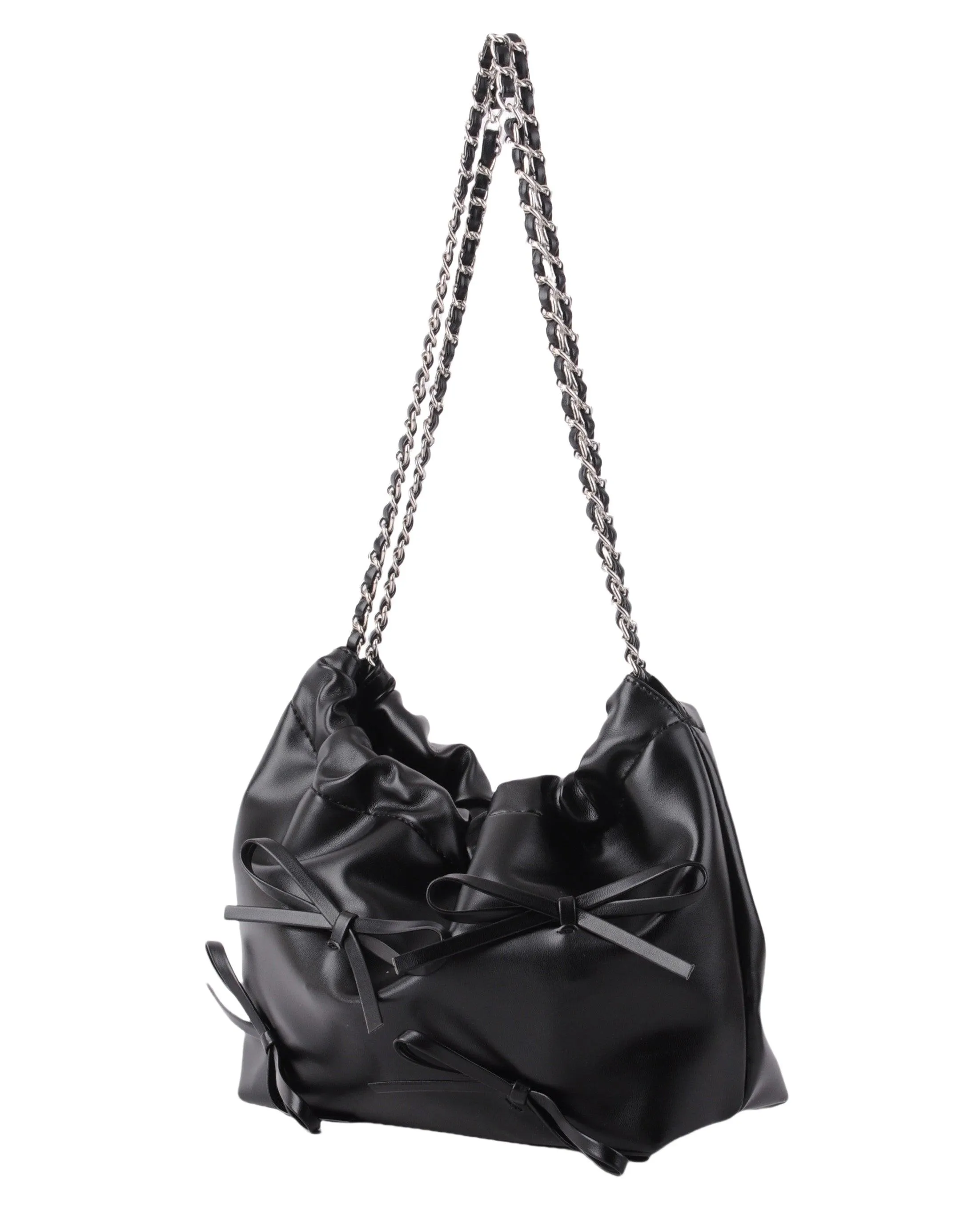 Round Mini Bows Scrunch Shoulder Bag w Chain Handle