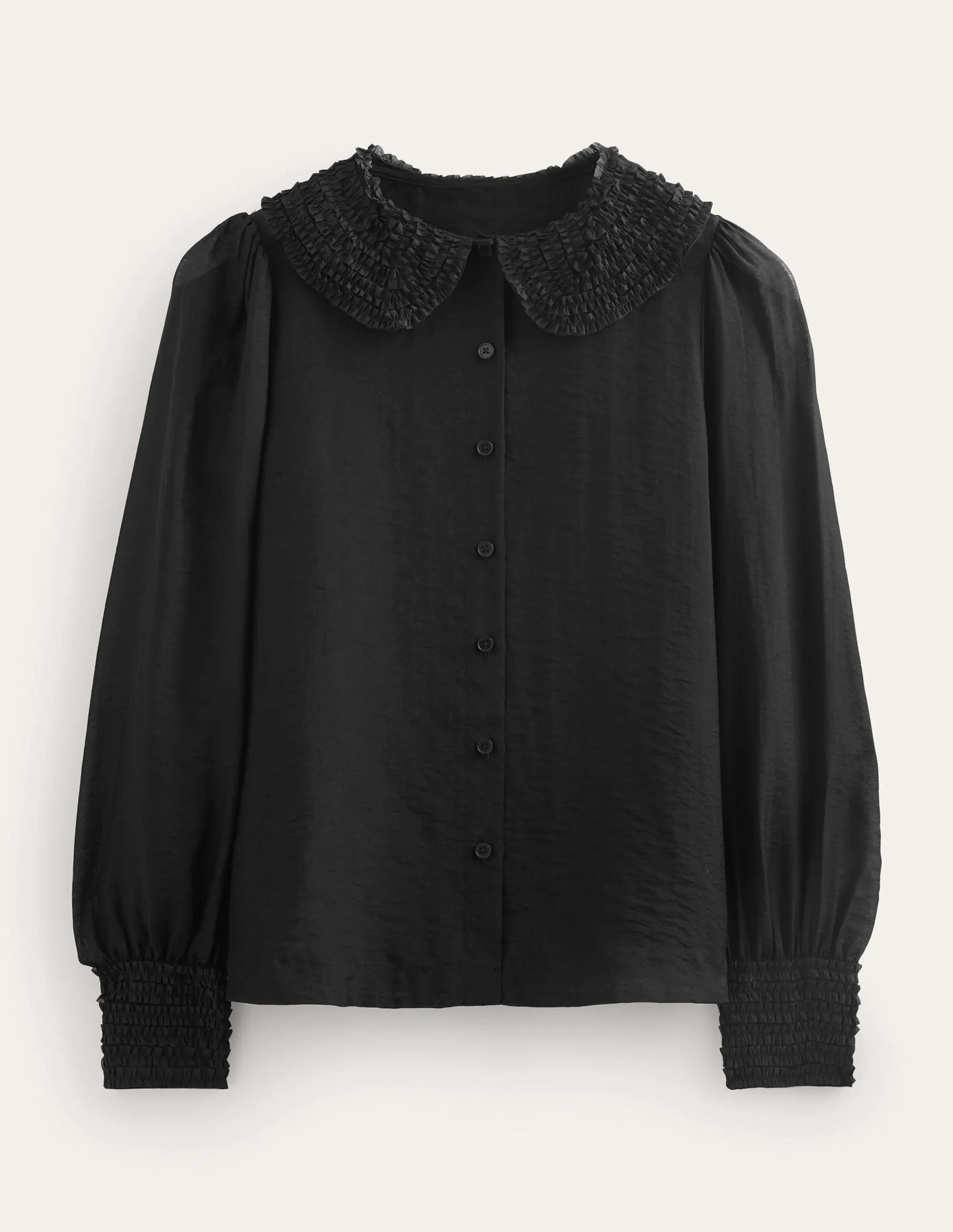 Ruffle Detail Organza Shirt-Black
