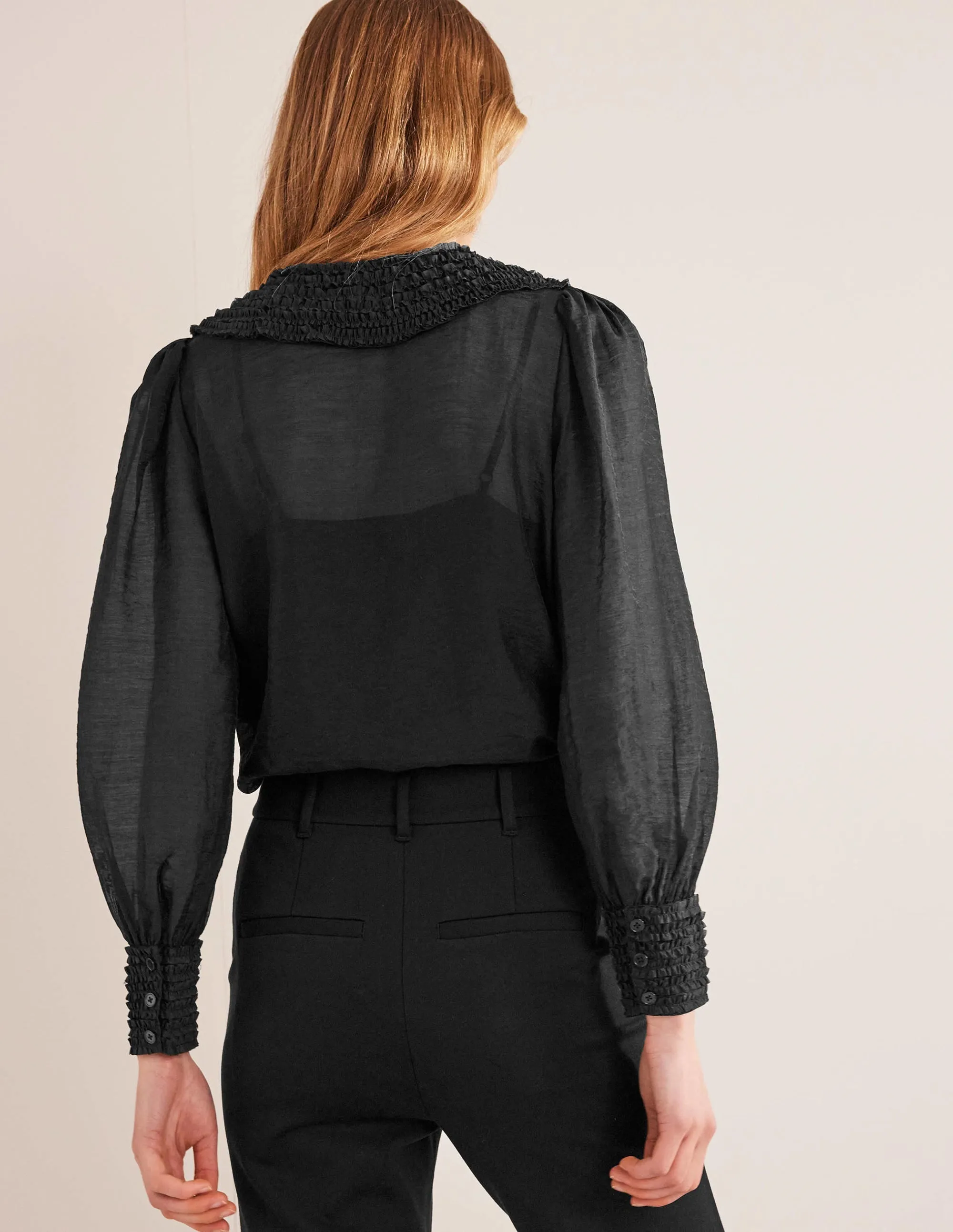 Ruffle Detail Organza Shirt-Black