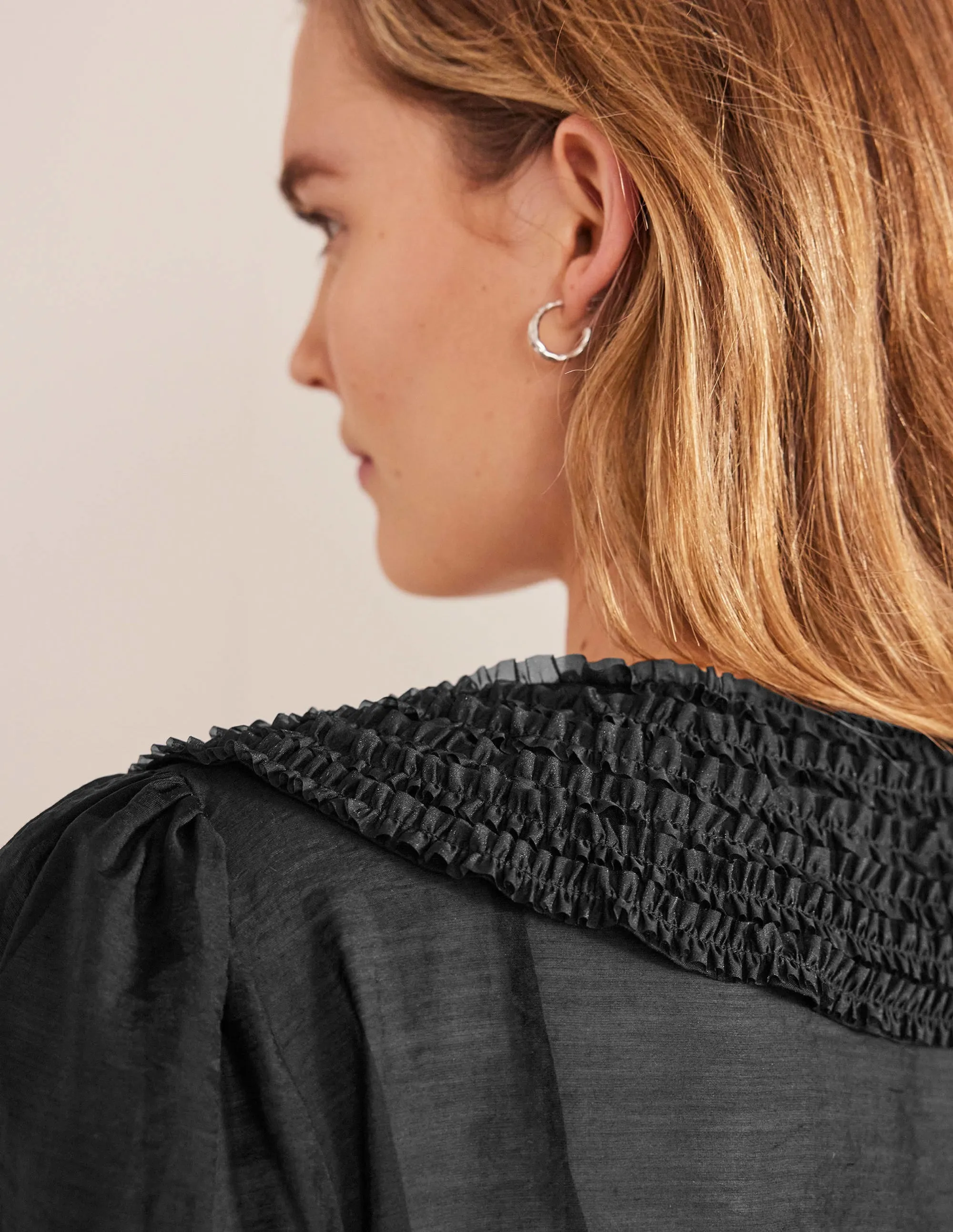 Ruffle Detail Organza Shirt-Black