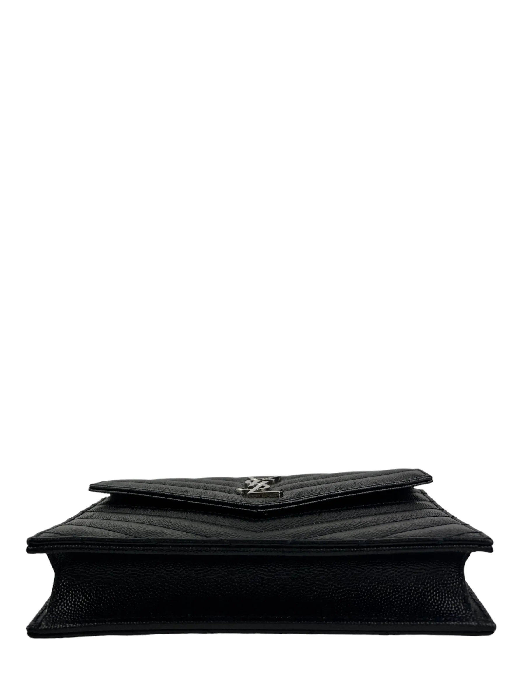 Saint Laurent Black Cassandre Envelope Chevron Leather WOC