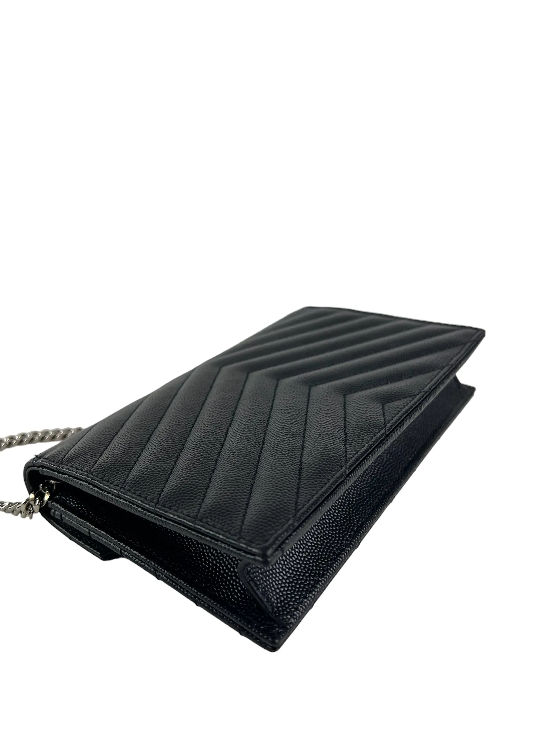Saint Laurent Black Cassandre Envelope Chevron Leather WOC