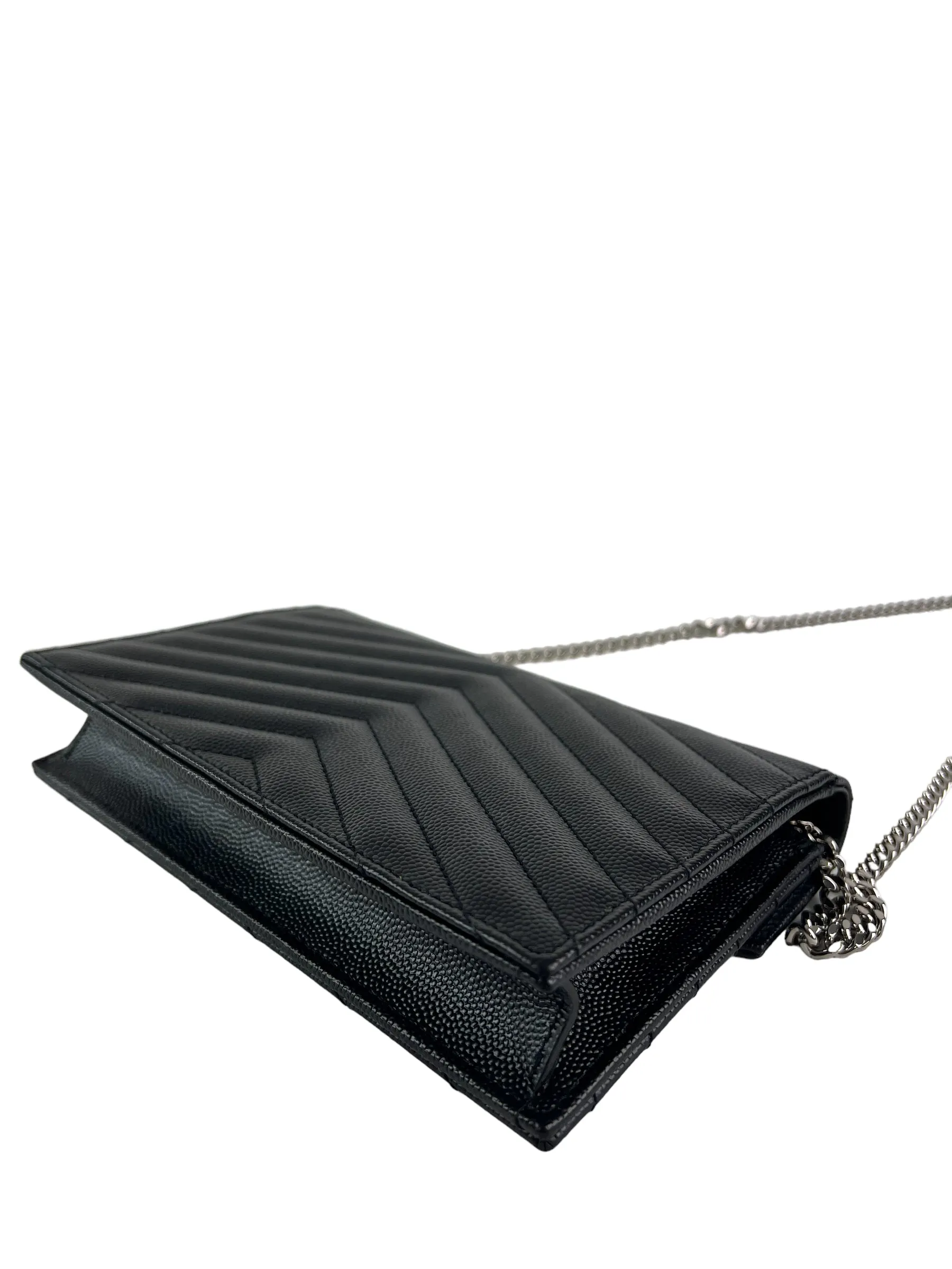 Saint Laurent Black Cassandre Envelope Chevron Leather WOC