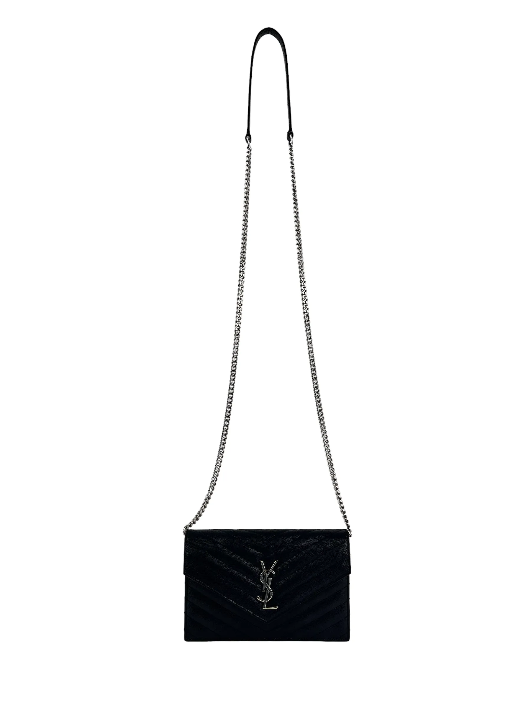 Saint Laurent Black Cassandre Envelope Chevron Leather WOC