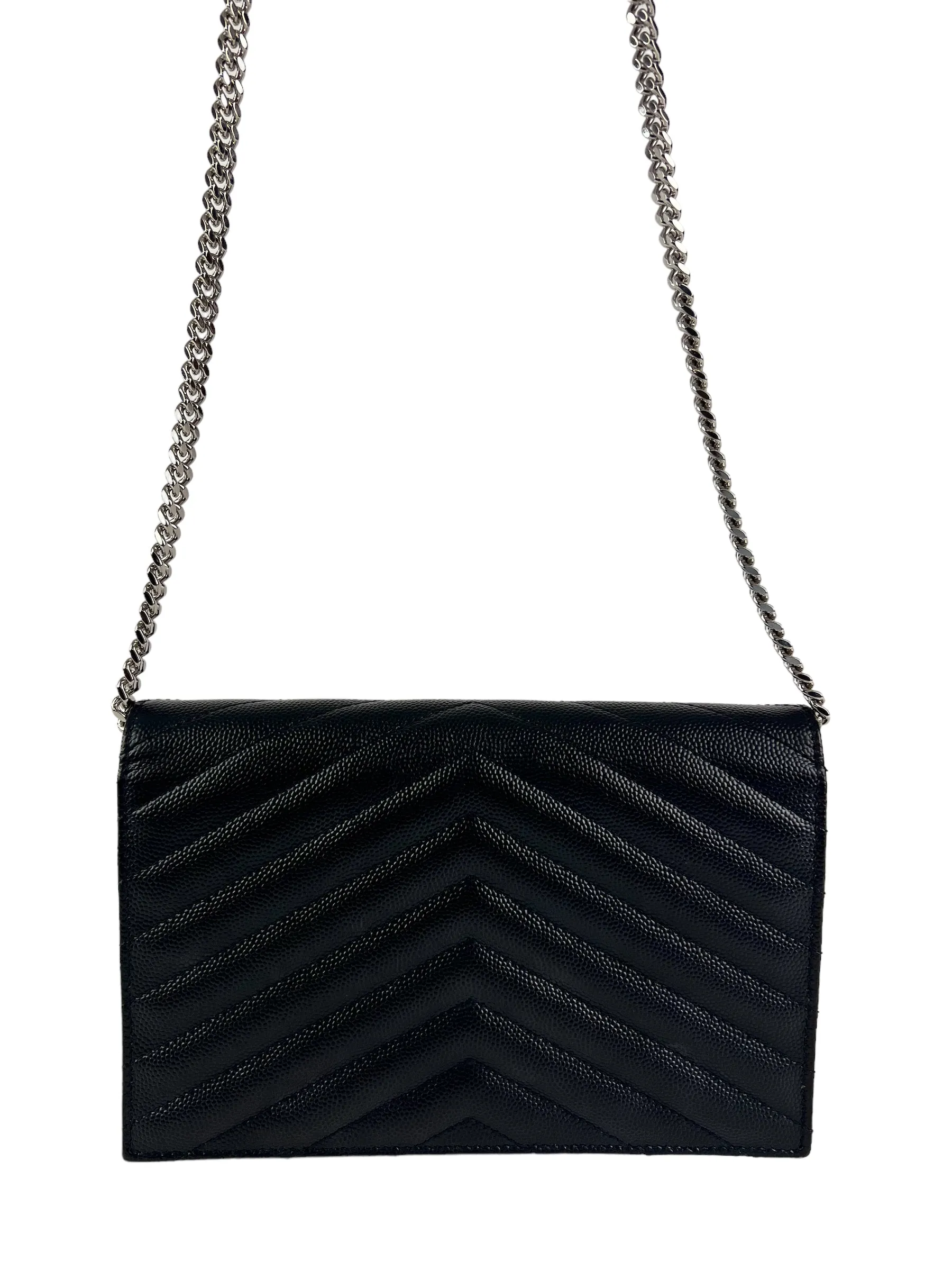 Saint Laurent Black Cassandre Envelope Chevron Leather WOC