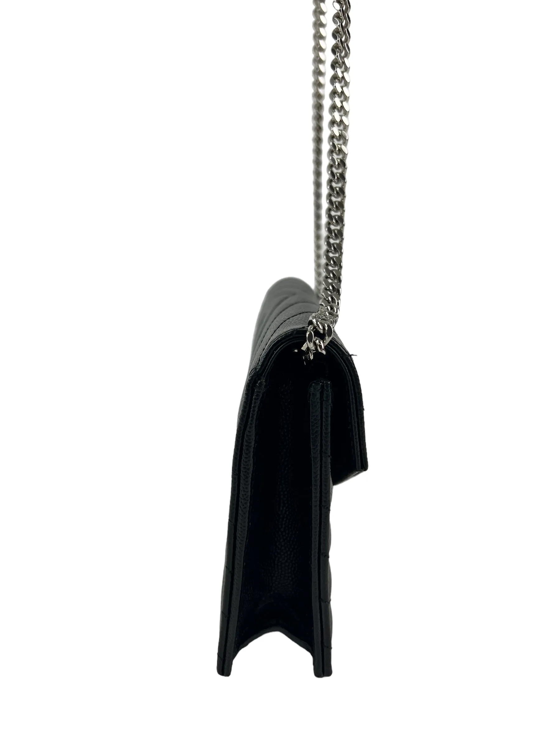 Saint Laurent Black Cassandre Envelope Chevron Leather WOC