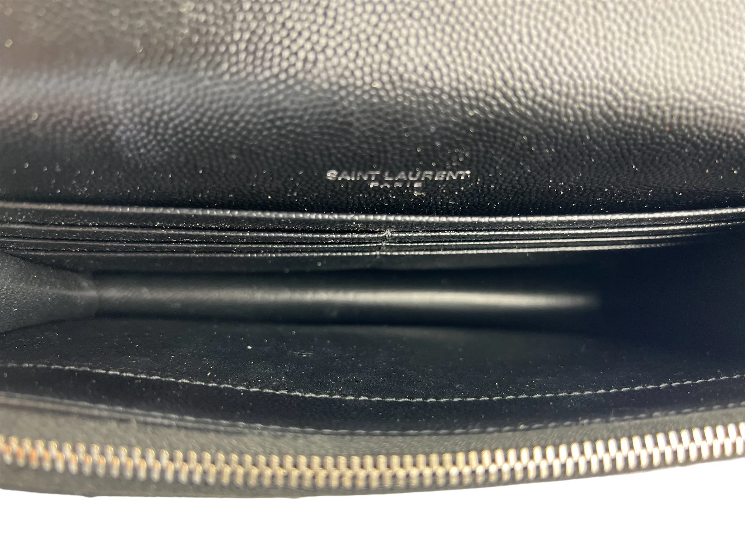 Saint Laurent Black Cassandre Envelope Chevron Leather WOC
