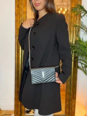 Saint Laurent Black Cassandre Envelope Chevron Leather WOC