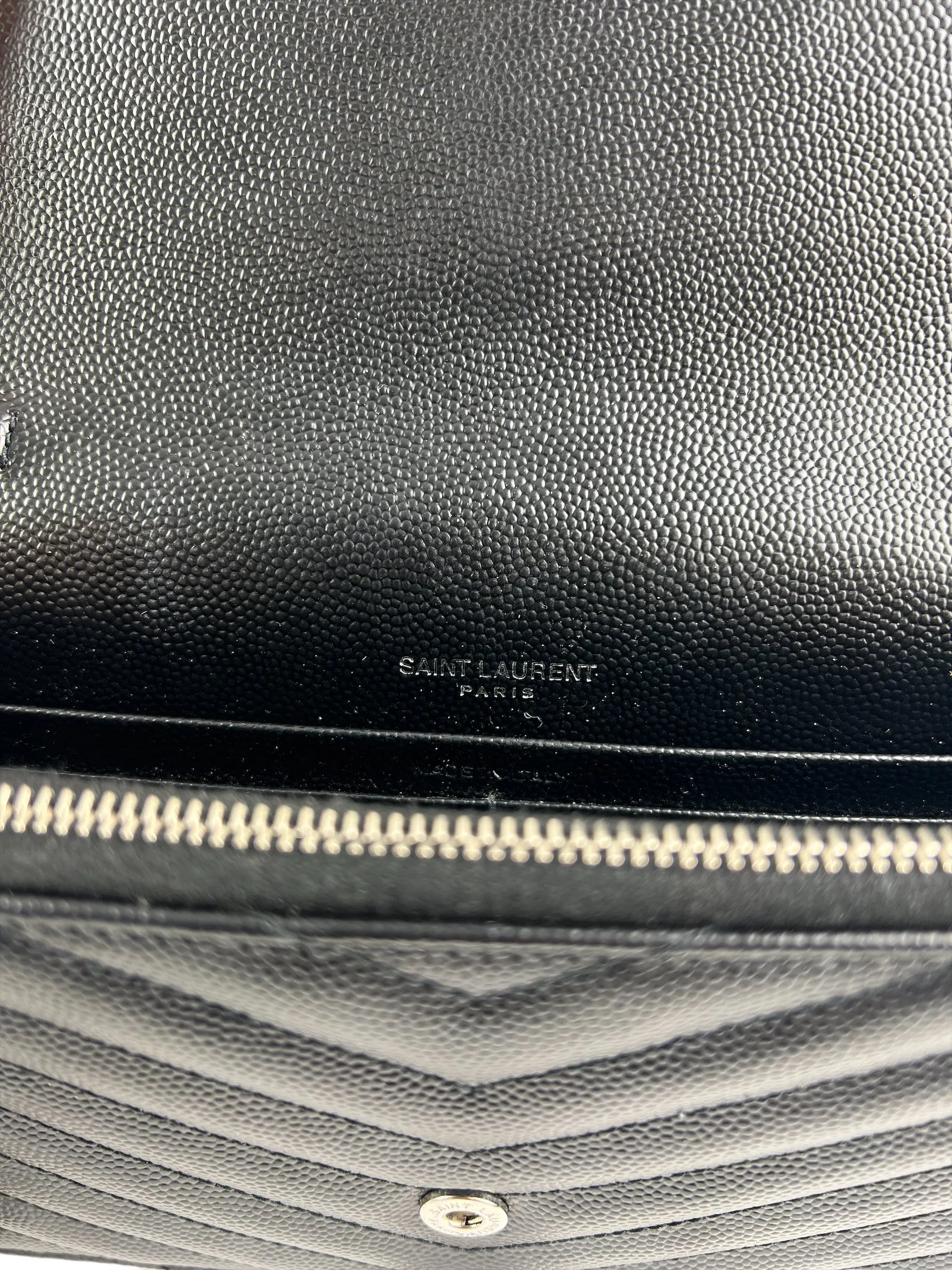 Saint Laurent Black Cassandre Envelope Chevron Leather WOC