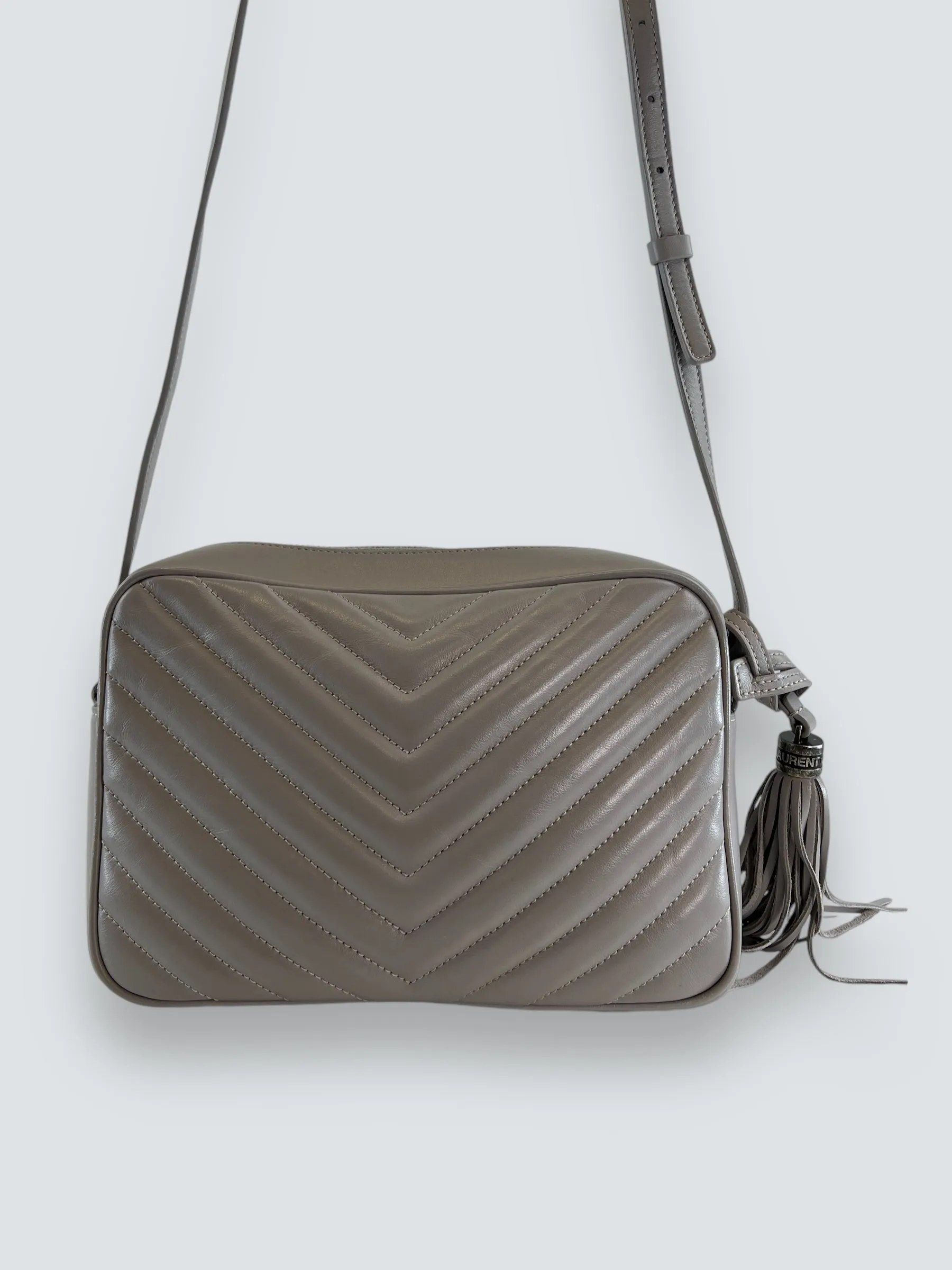 Saint Laurent Grey Quilted Leather Lou Crossbody
