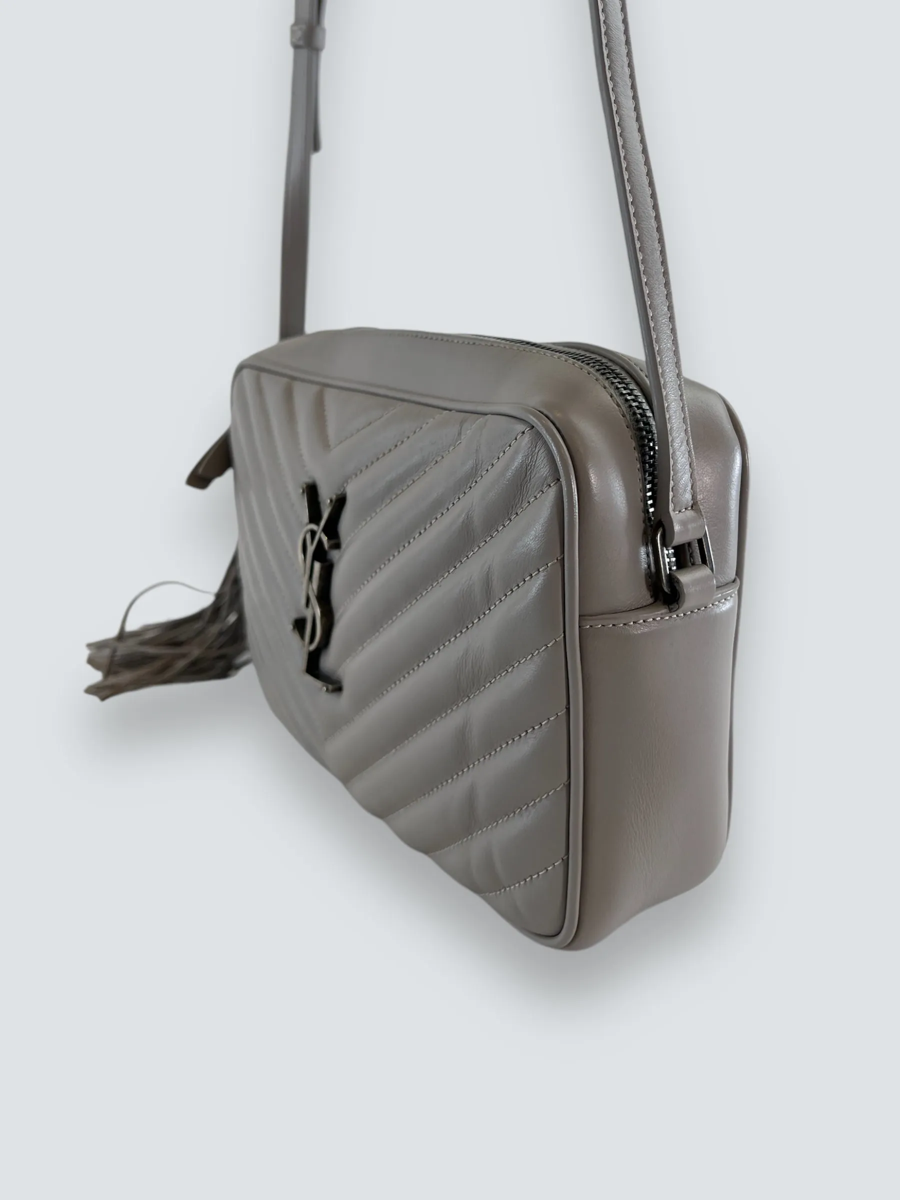 Saint Laurent Grey Quilted Leather Lou Crossbody