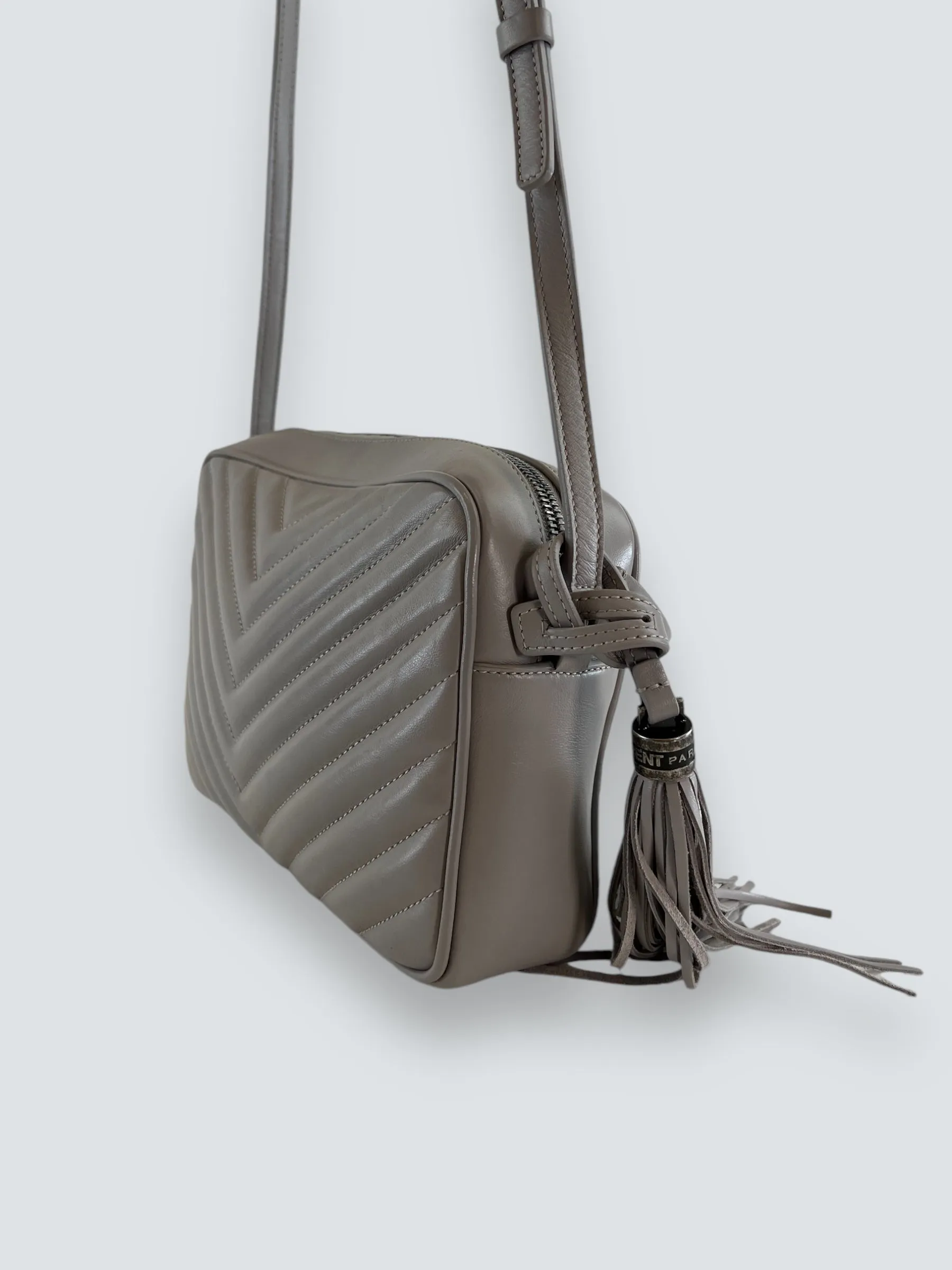 Saint Laurent Grey Quilted Leather Lou Crossbody