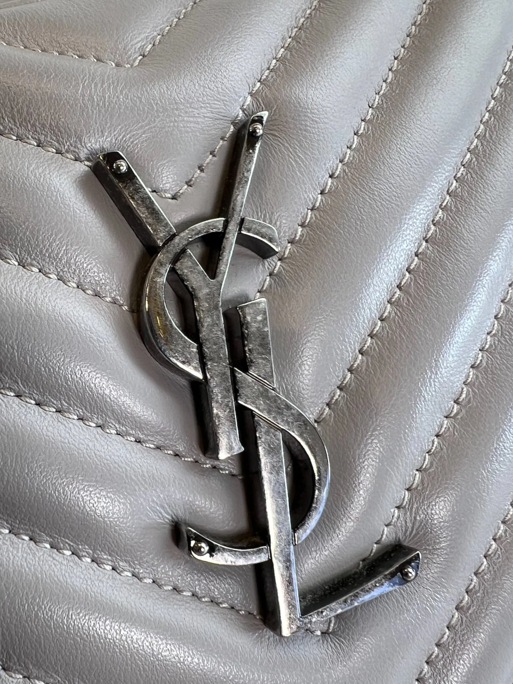 Saint Laurent Grey Quilted Leather Lou Crossbody