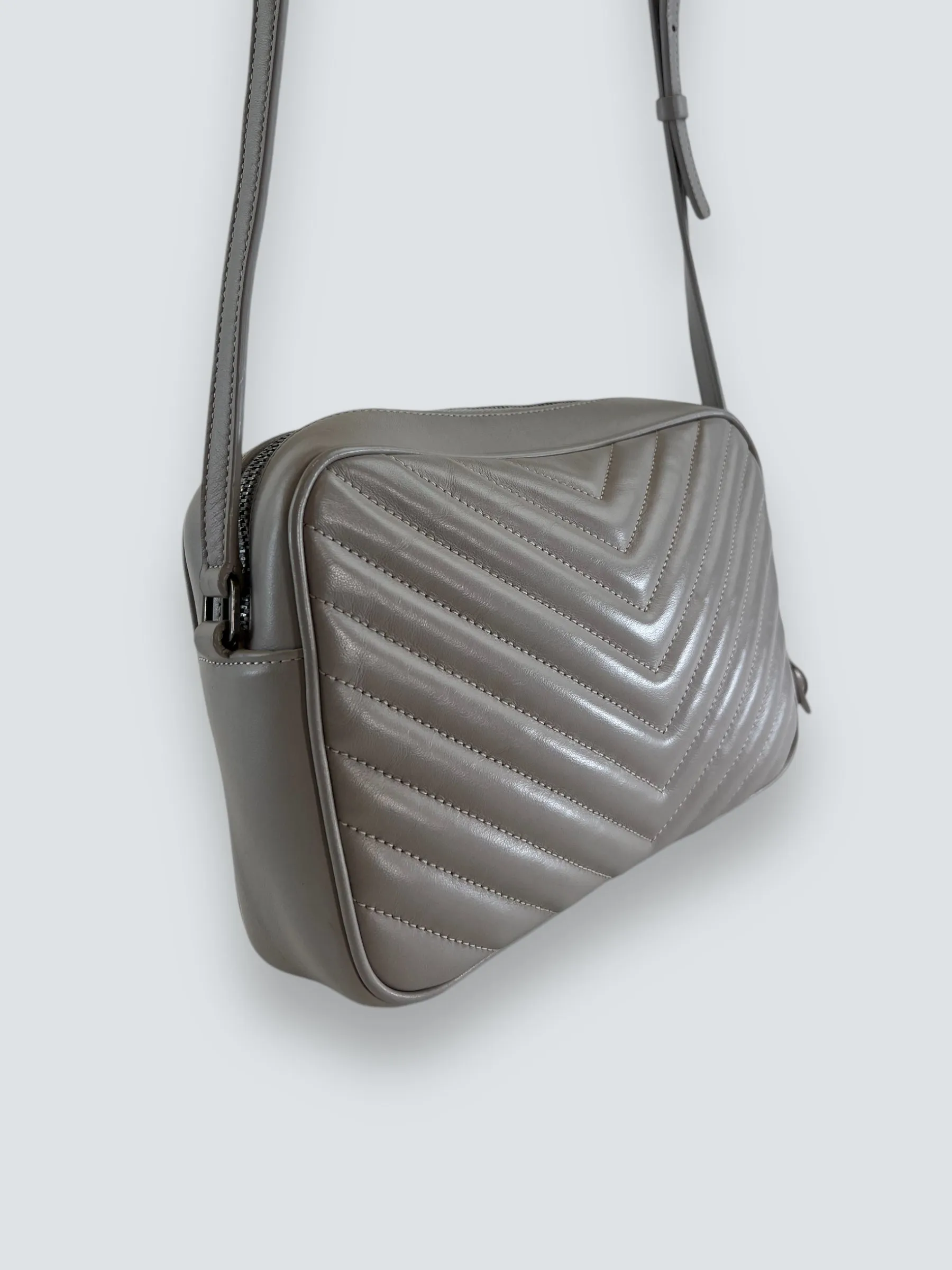 Saint Laurent Grey Quilted Leather Lou Crossbody