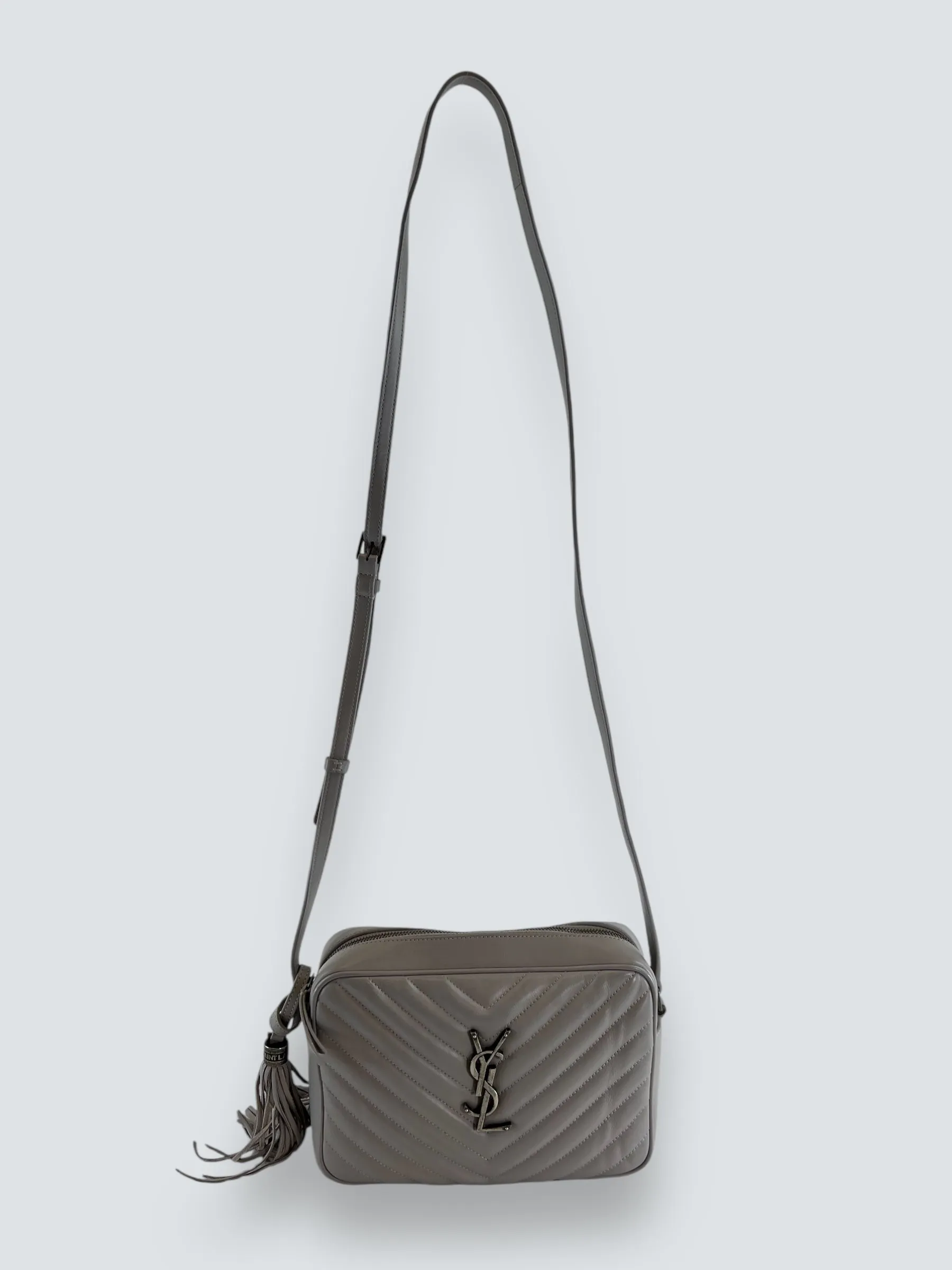 Saint Laurent Grey Quilted Leather Lou Crossbody
