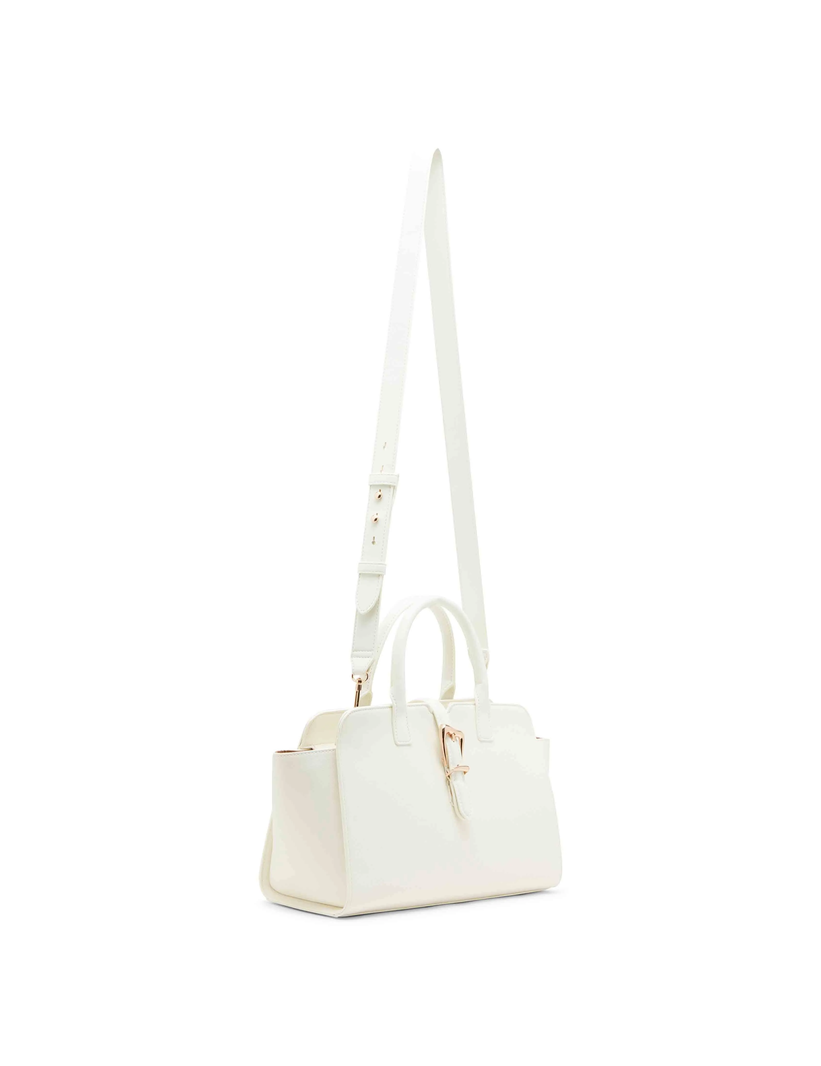 Sculpted Buckle Satchel & Detachable Strap