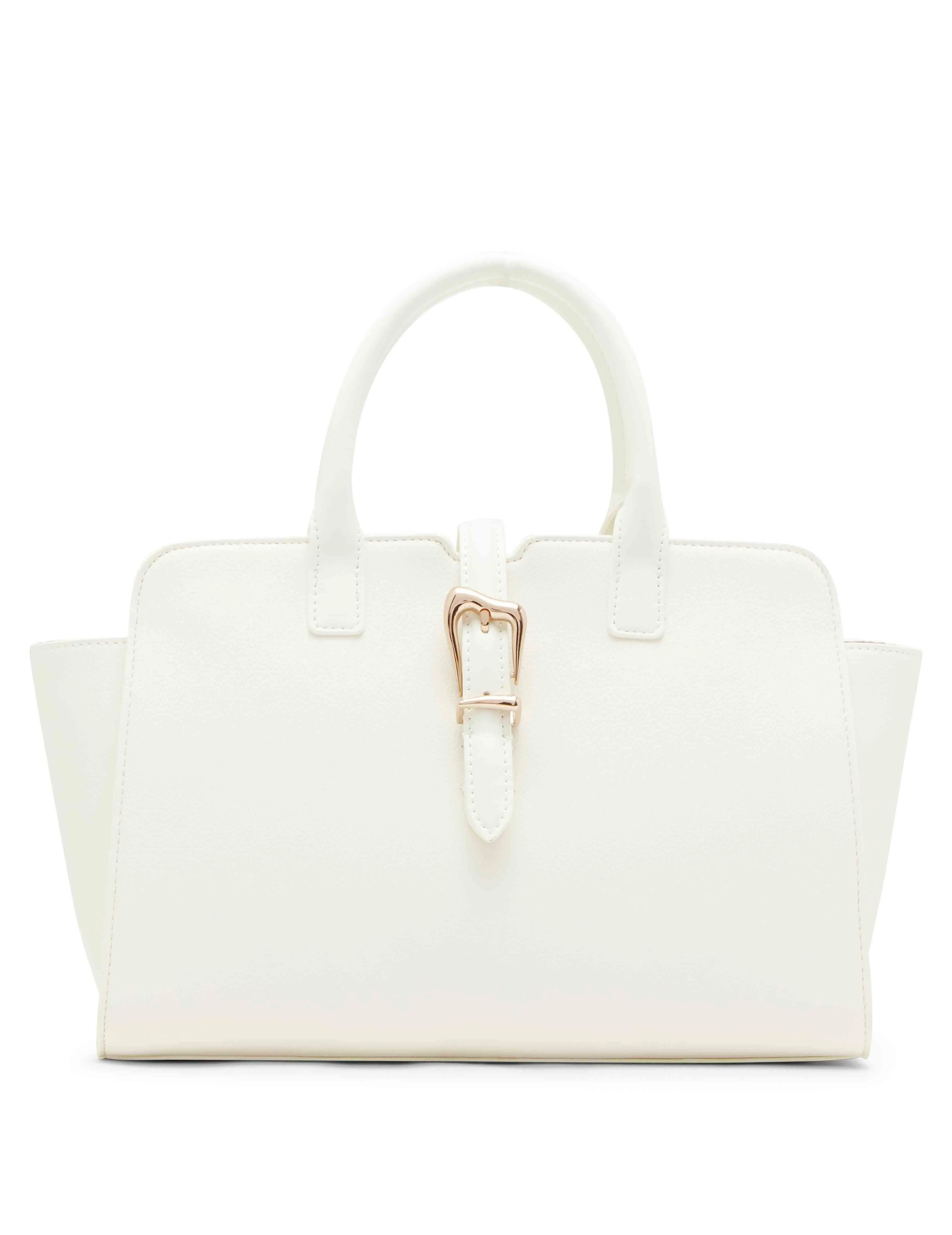 Sculpted Buckle Satchel & Detachable Strap