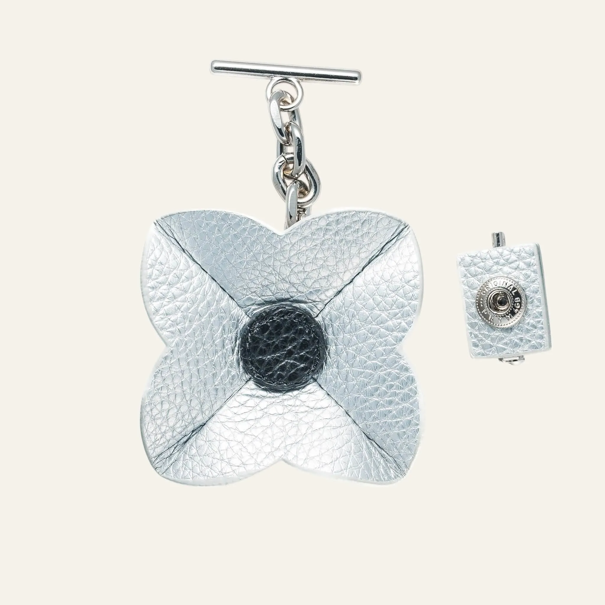 SHape Flower Tassel | Soft Metallic Silver Black with Silver hardware
