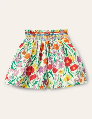Shirred Waist Culottes-Multi Spring Meadow