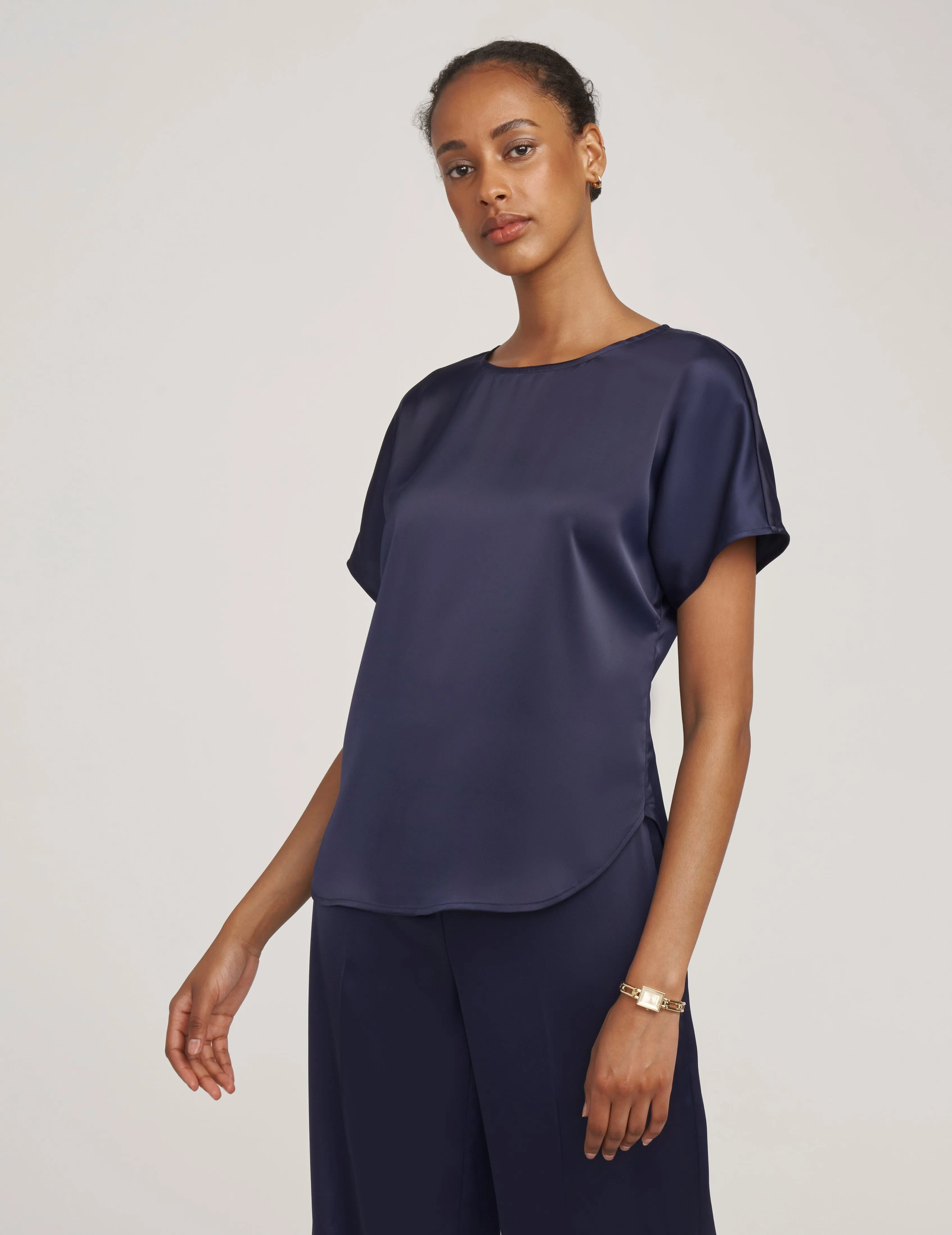 Short Sleeve Blouse With Bateau Neckline - Sale