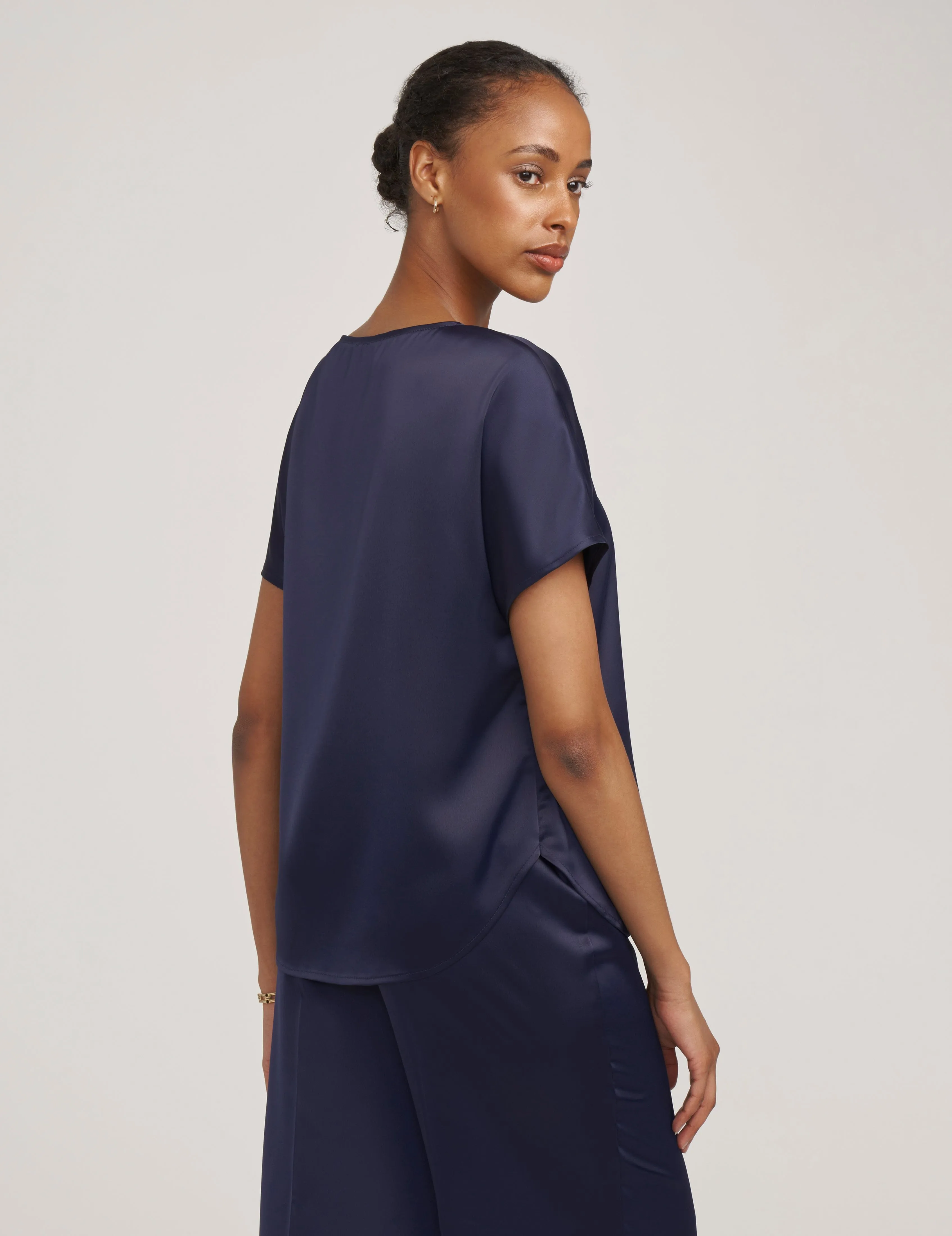 Short Sleeve Blouse With Bateau Neckline - Sale