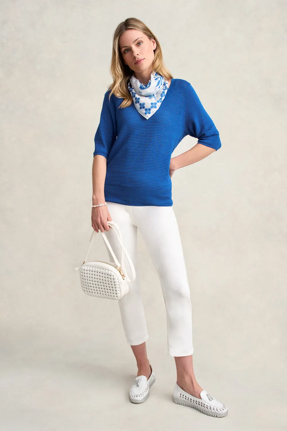 Silk Blend Half Sleeve Top - Deep Blue