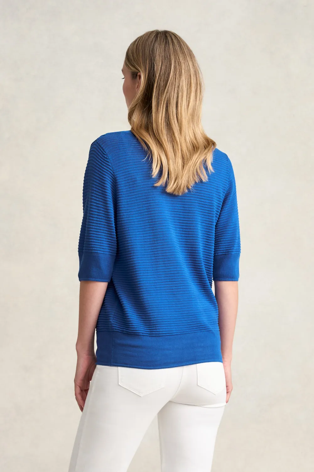 Silk Blend Half Sleeve Top - Deep Blue