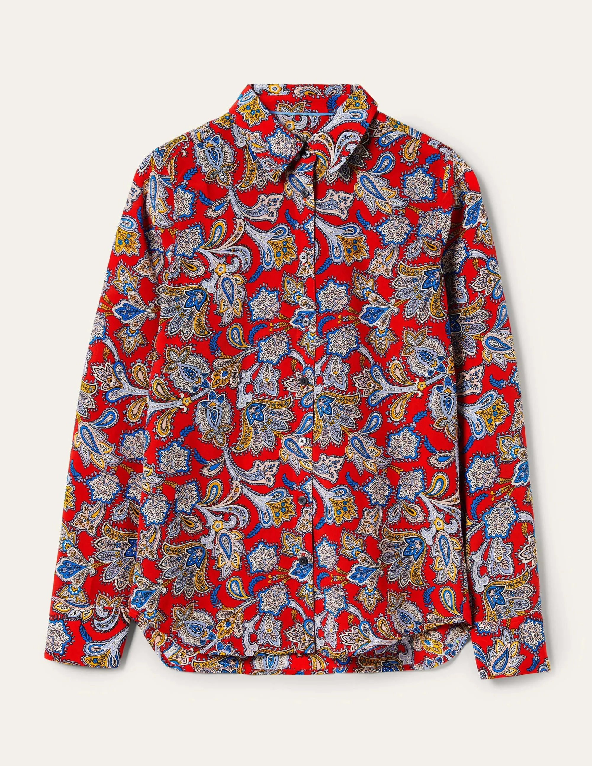 Silk Shirt-Aurora Red. Paisley Bud