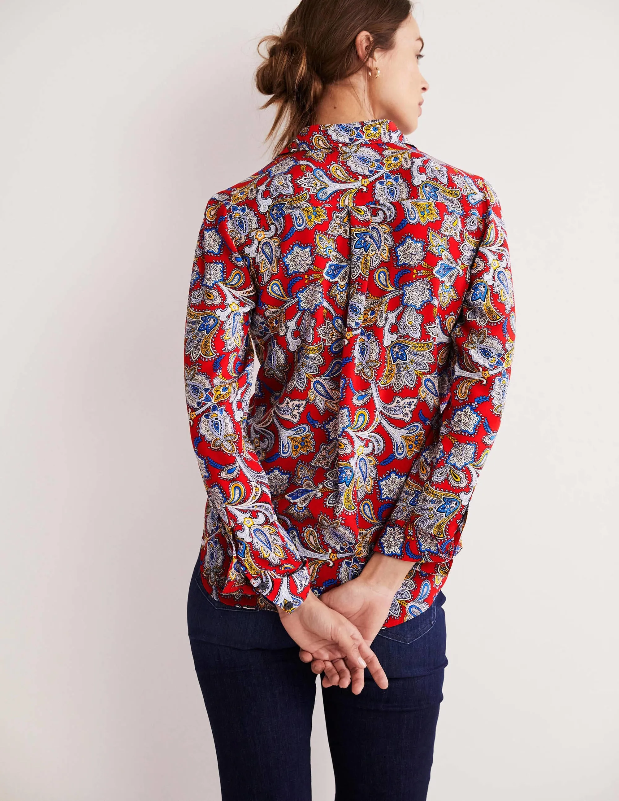Silk Shirt-Aurora Red. Paisley Bud
