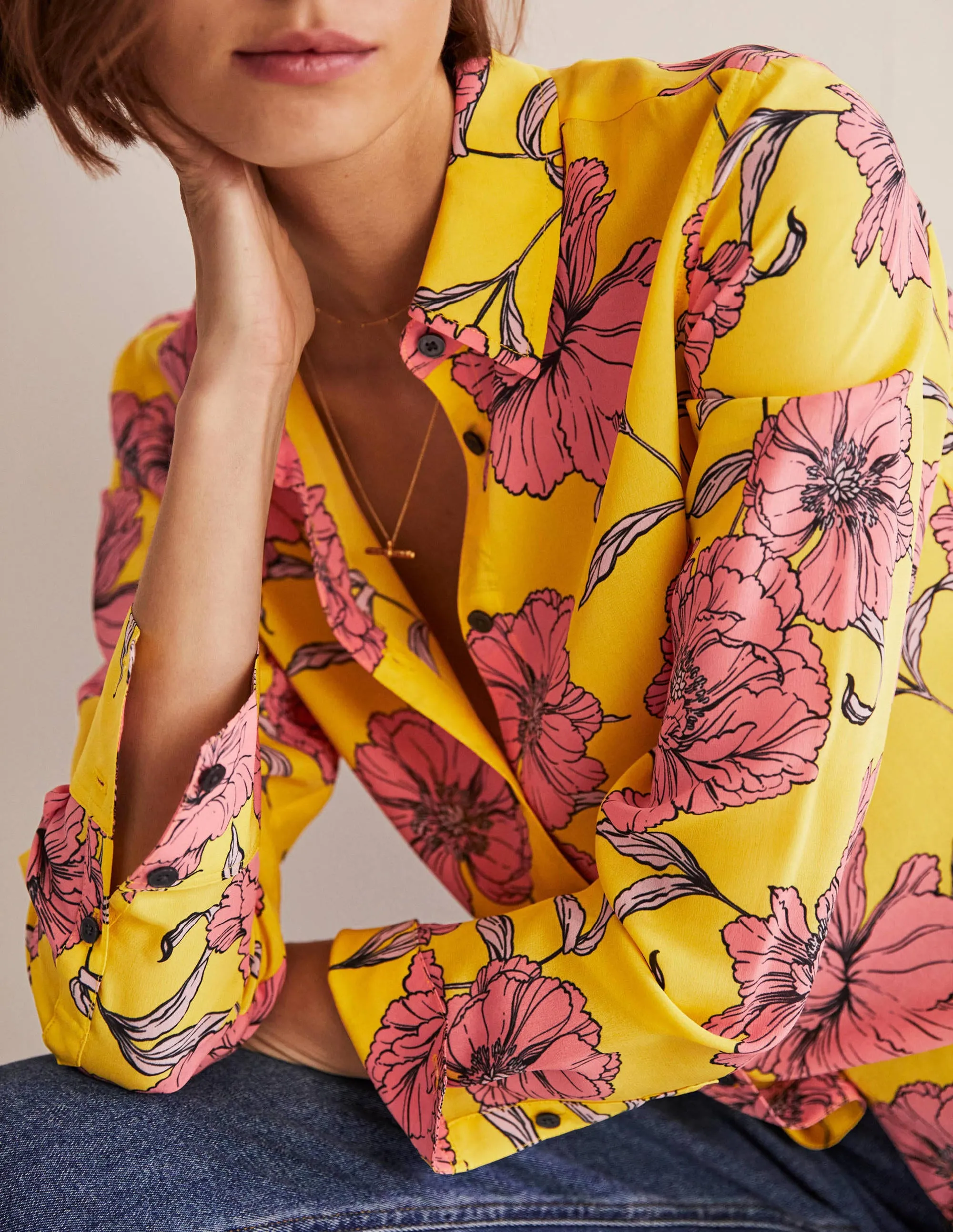 Silk Shirt-Lemon Fizz. Peony Bloom