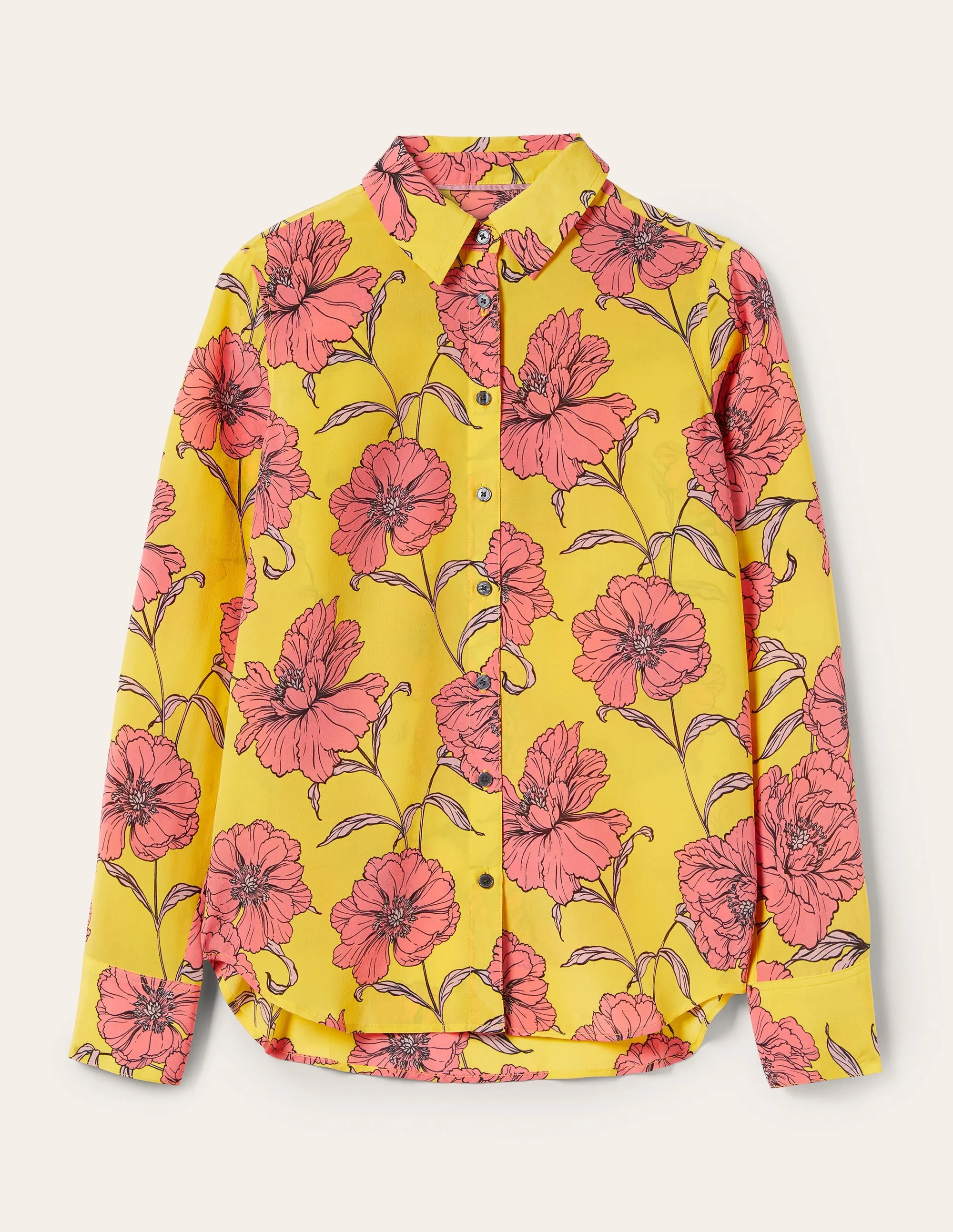 Silk Shirt-Lemon Fizz. Peony Bloom
