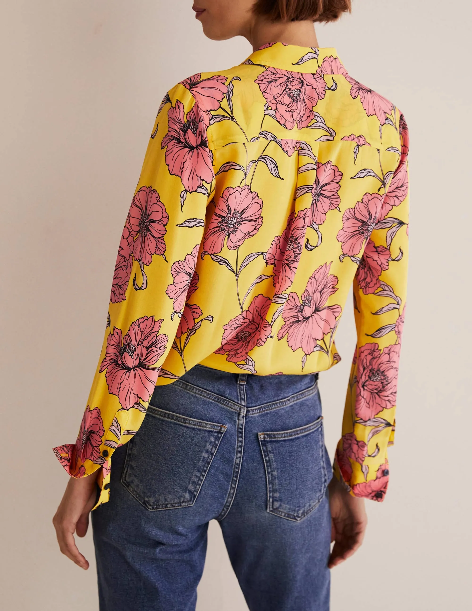 Silk Shirt-Lemon Fizz. Peony Bloom