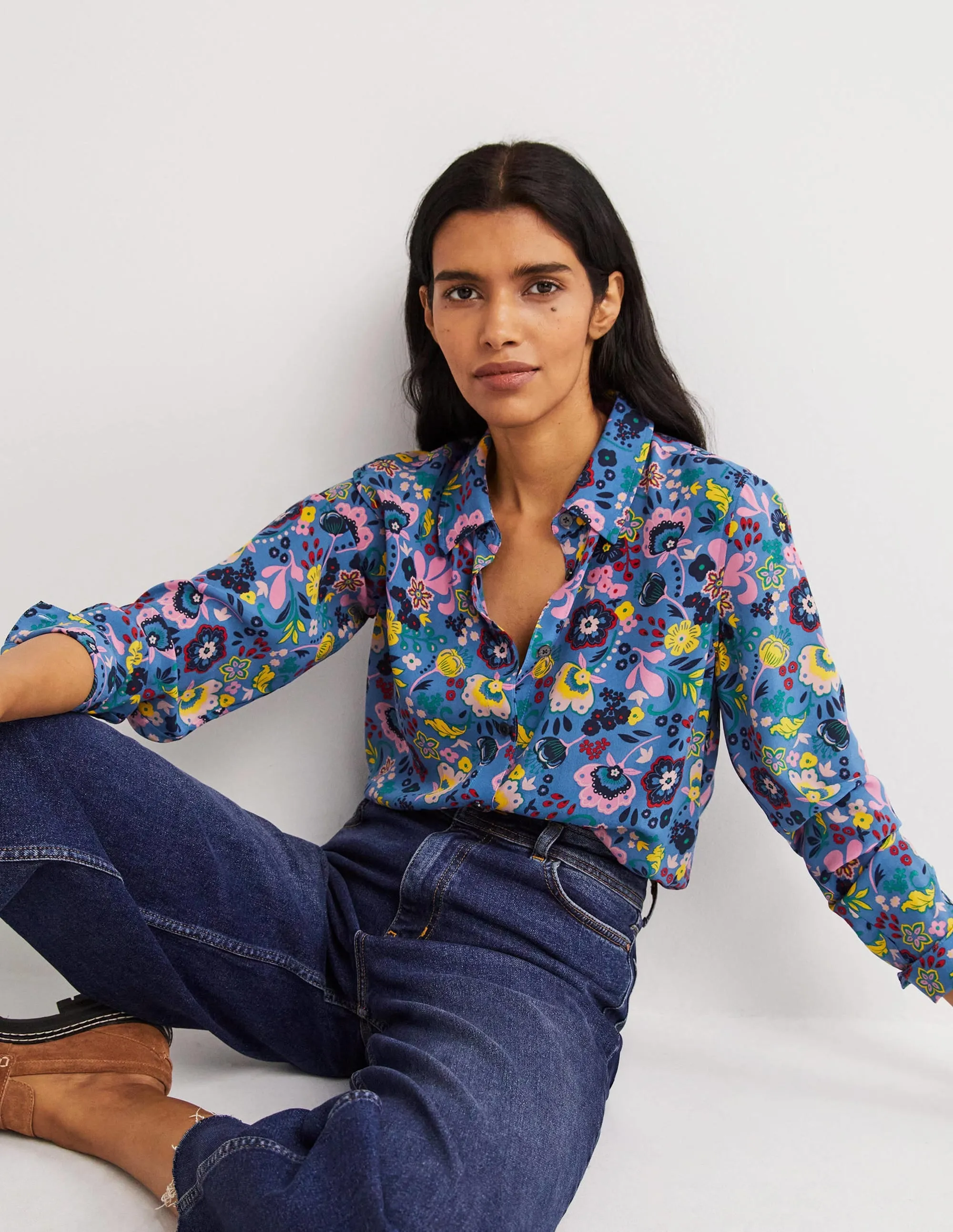Silk Shirt-Riviera Blue. Pretty Paradise