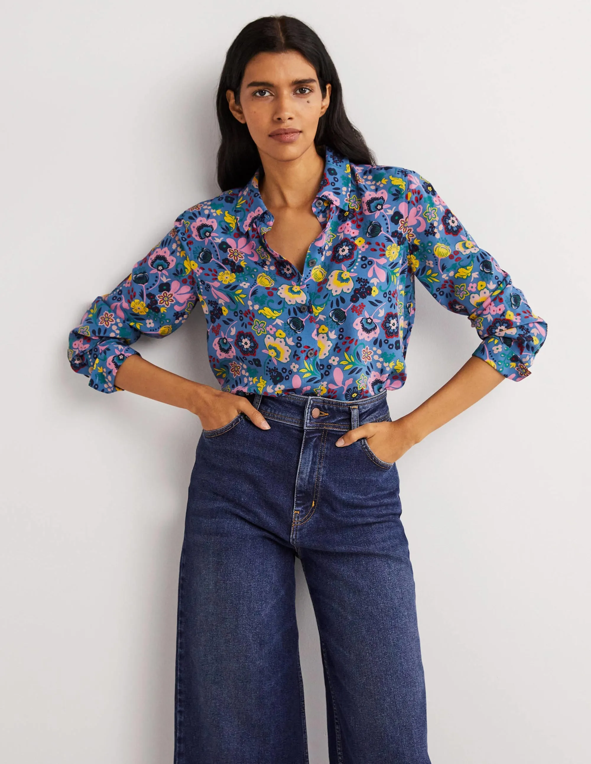 Silk Shirt-Riviera Blue. Pretty Paradise