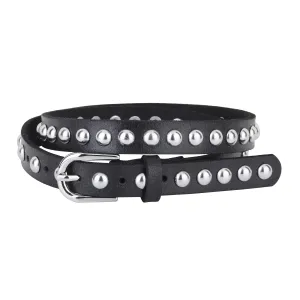 Skinny Round Studded Leather Belt