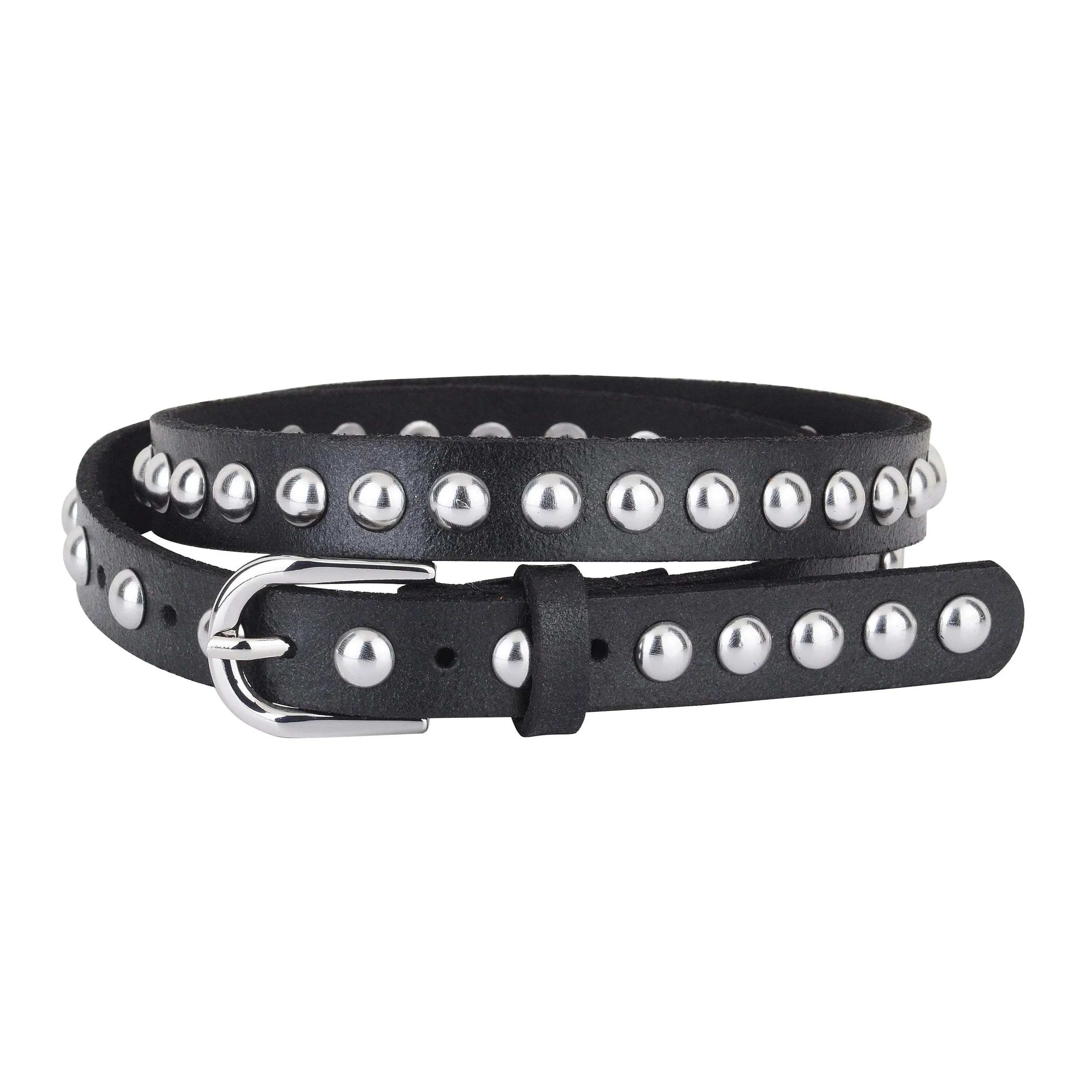 Skinny Round Studded Leather Belt