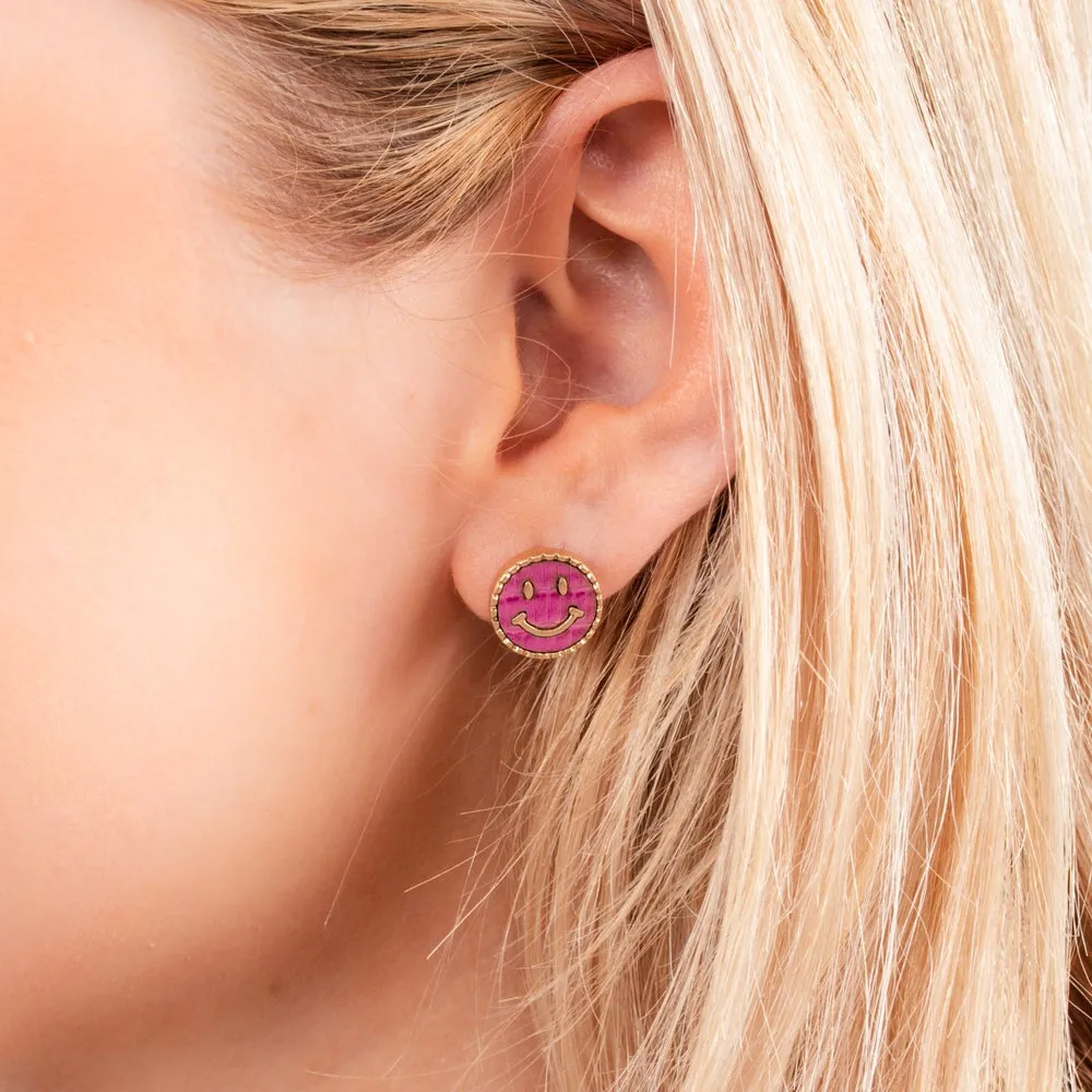 Smiley Face Leather Stud Earrings