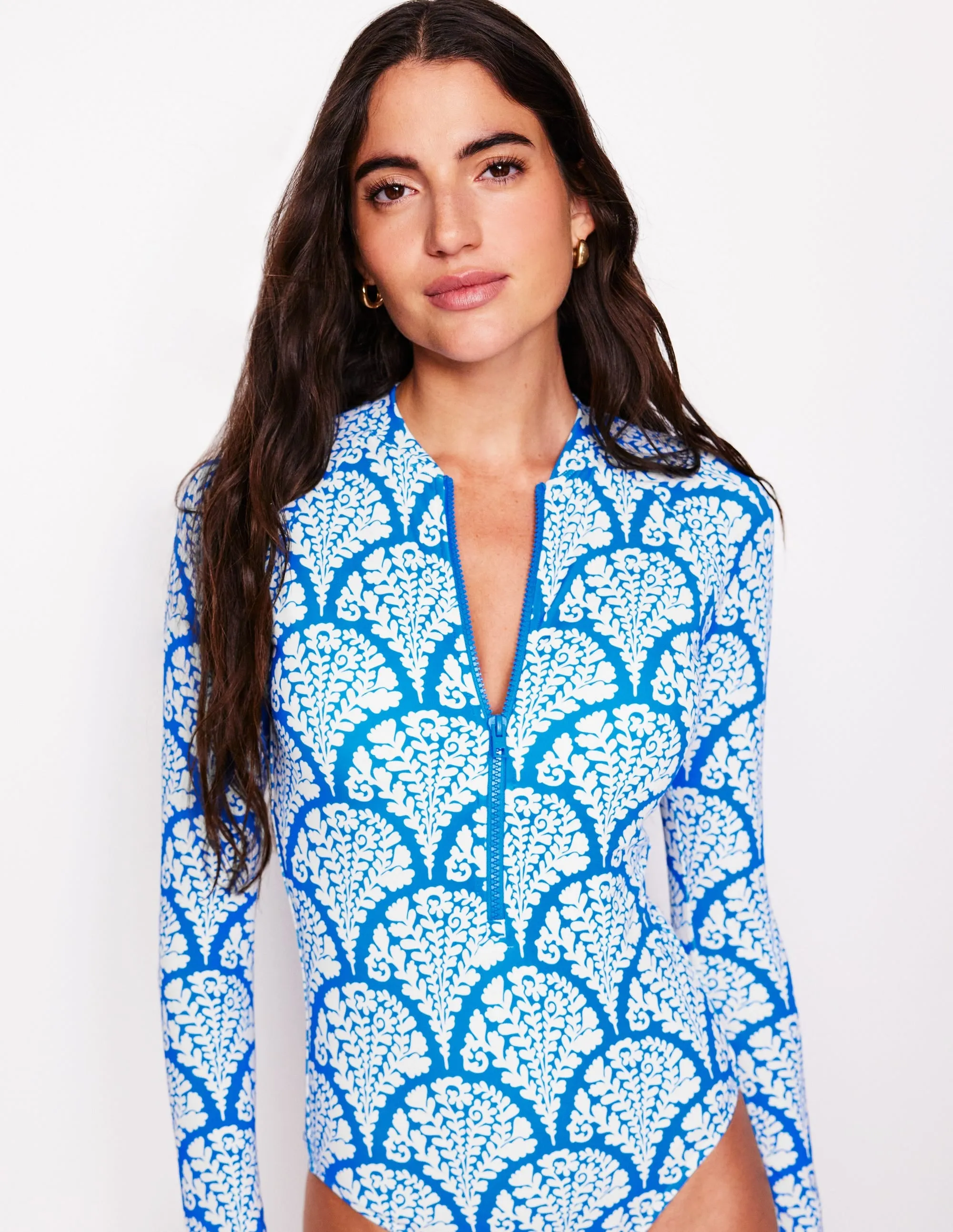 Sporty Raglan Sleeve Swimsuit-Bright Blue. Blossomy