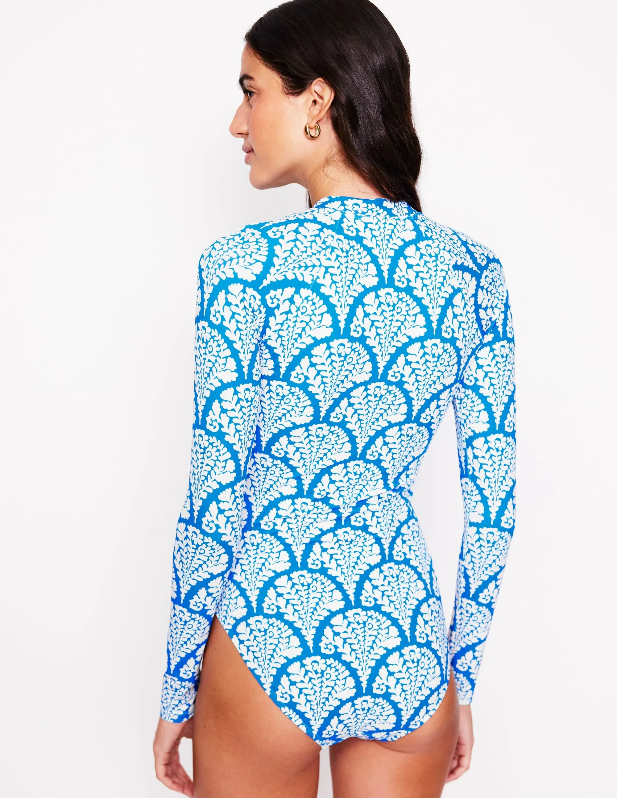 Sporty Raglan Sleeve Swimsuit-Bright Blue. Blossomy