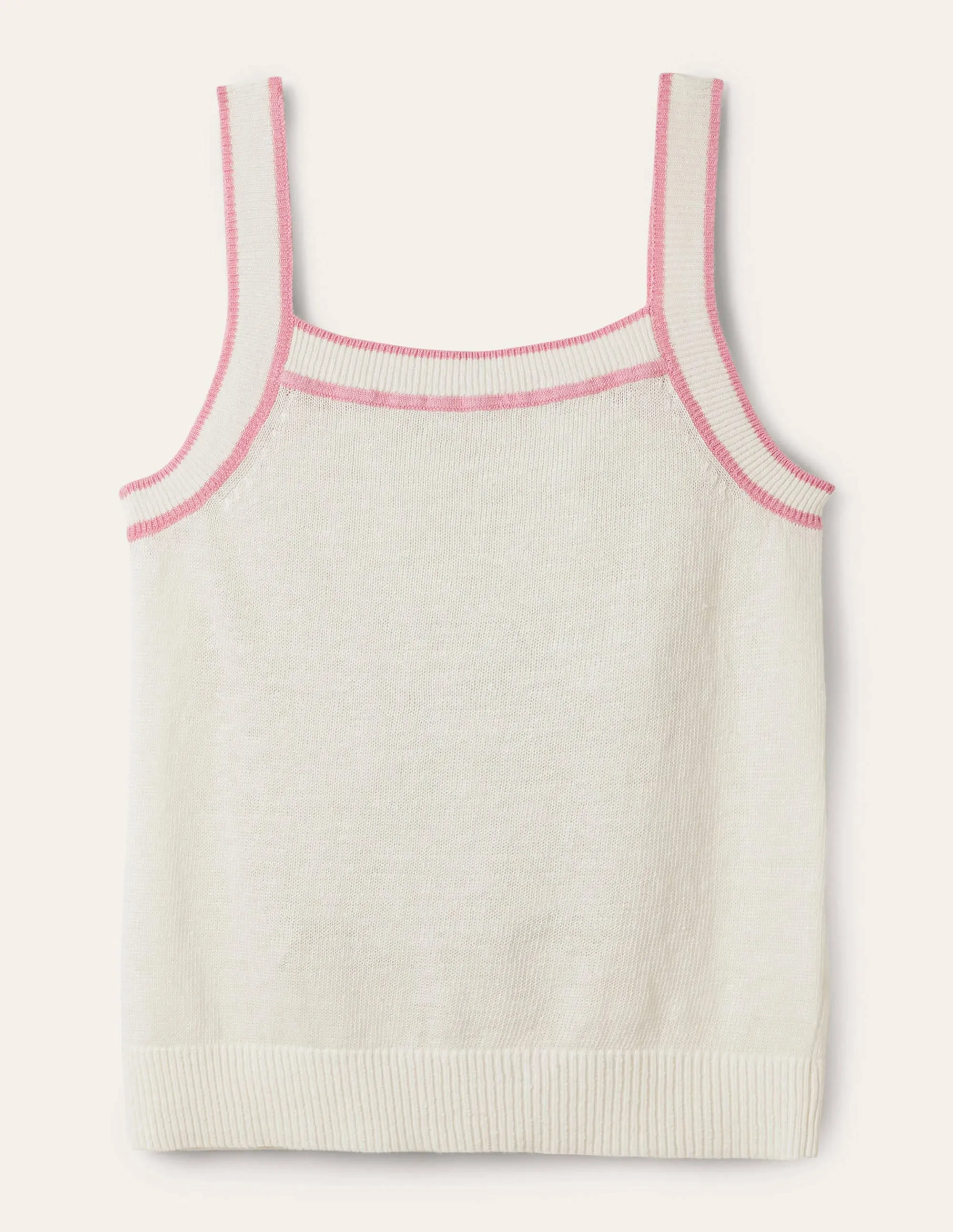 Square Neck Linen Vest-Ivory