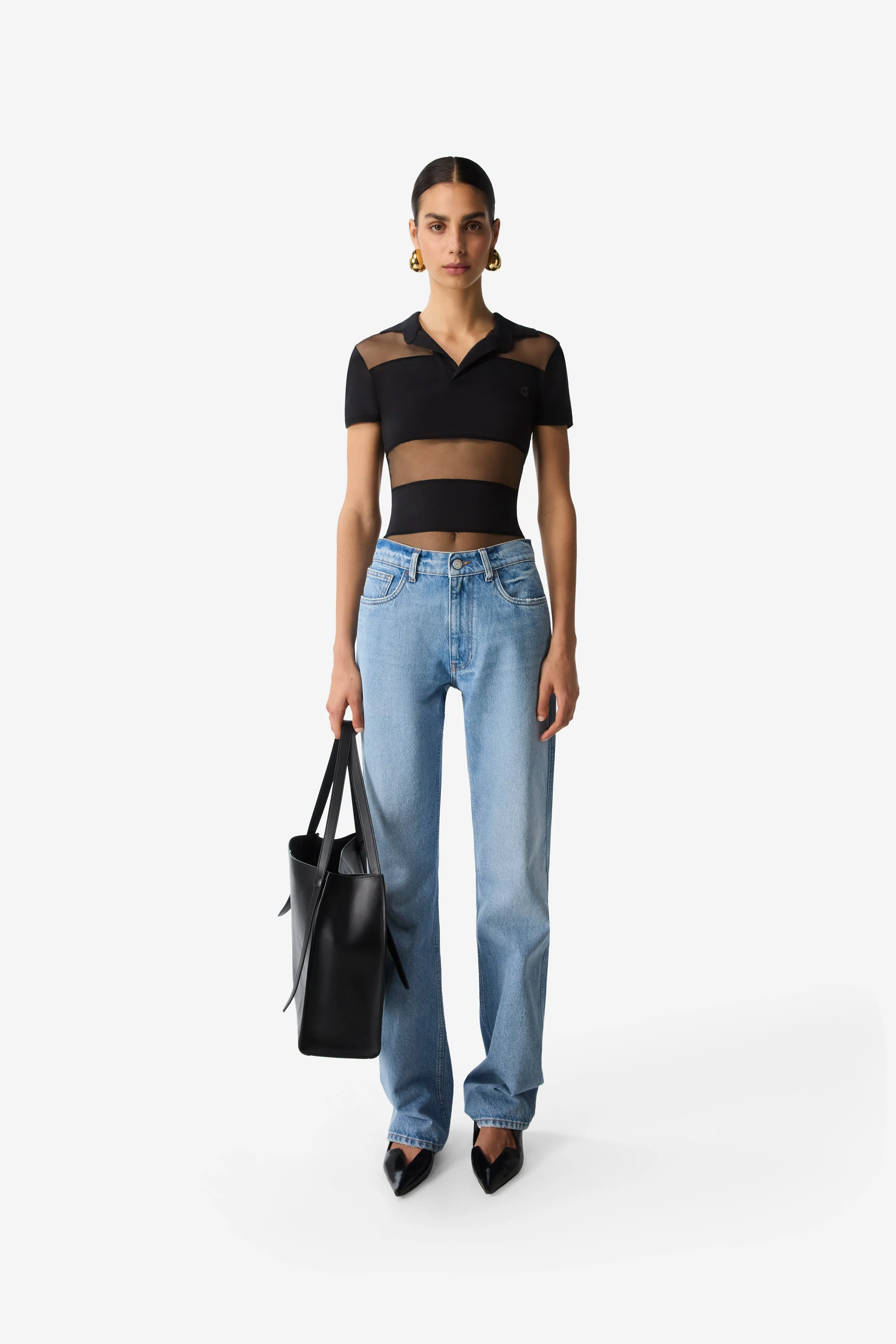 Striped Sheer Polo Top