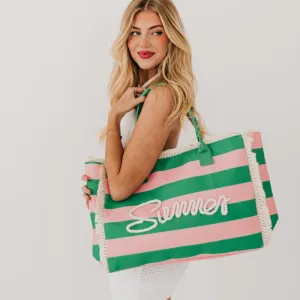 Striped Summer Beach Tote Bag